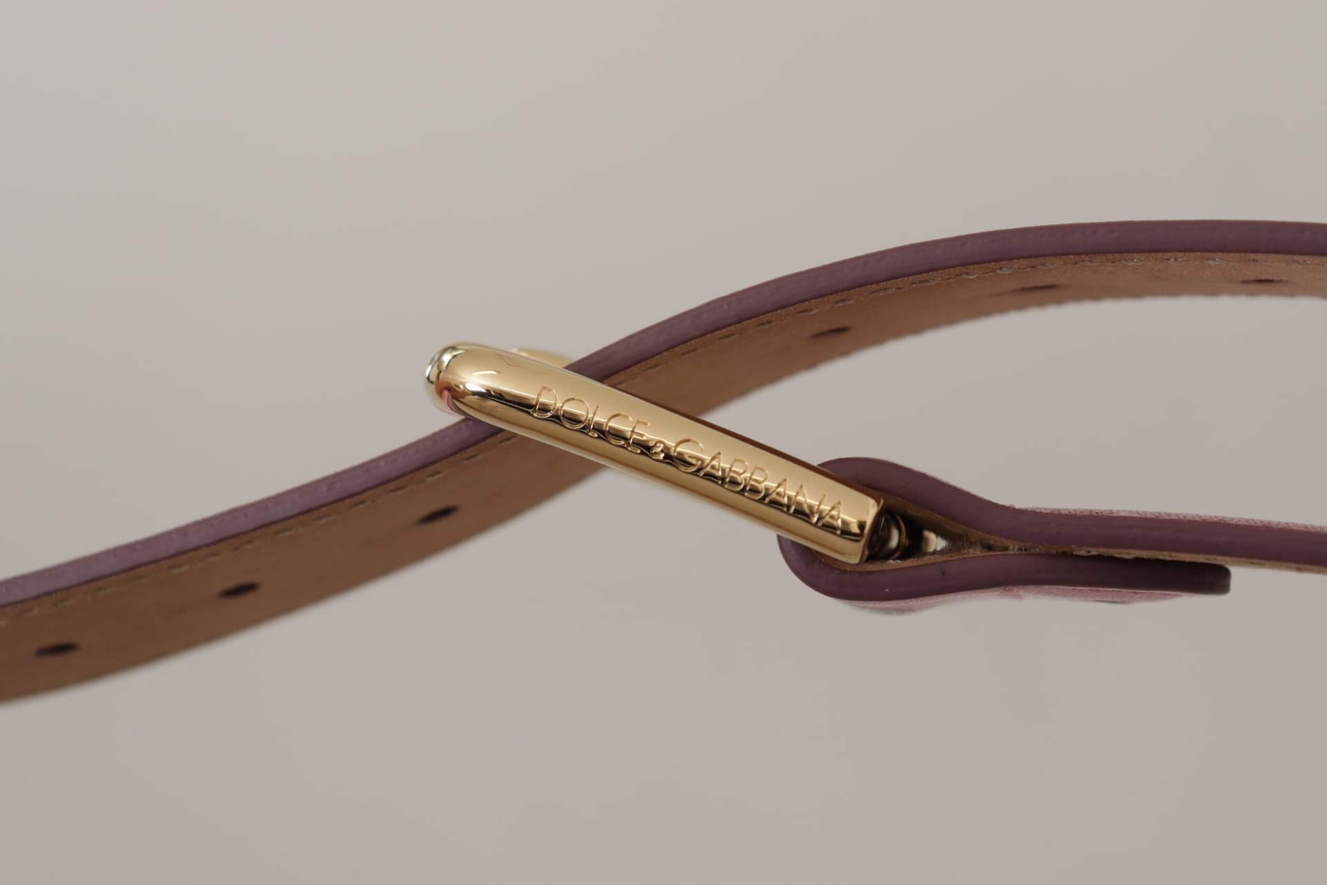 Dolce & Gabbana Metallic Pink Polished Leather Logo Metal Buckle Belt - 5