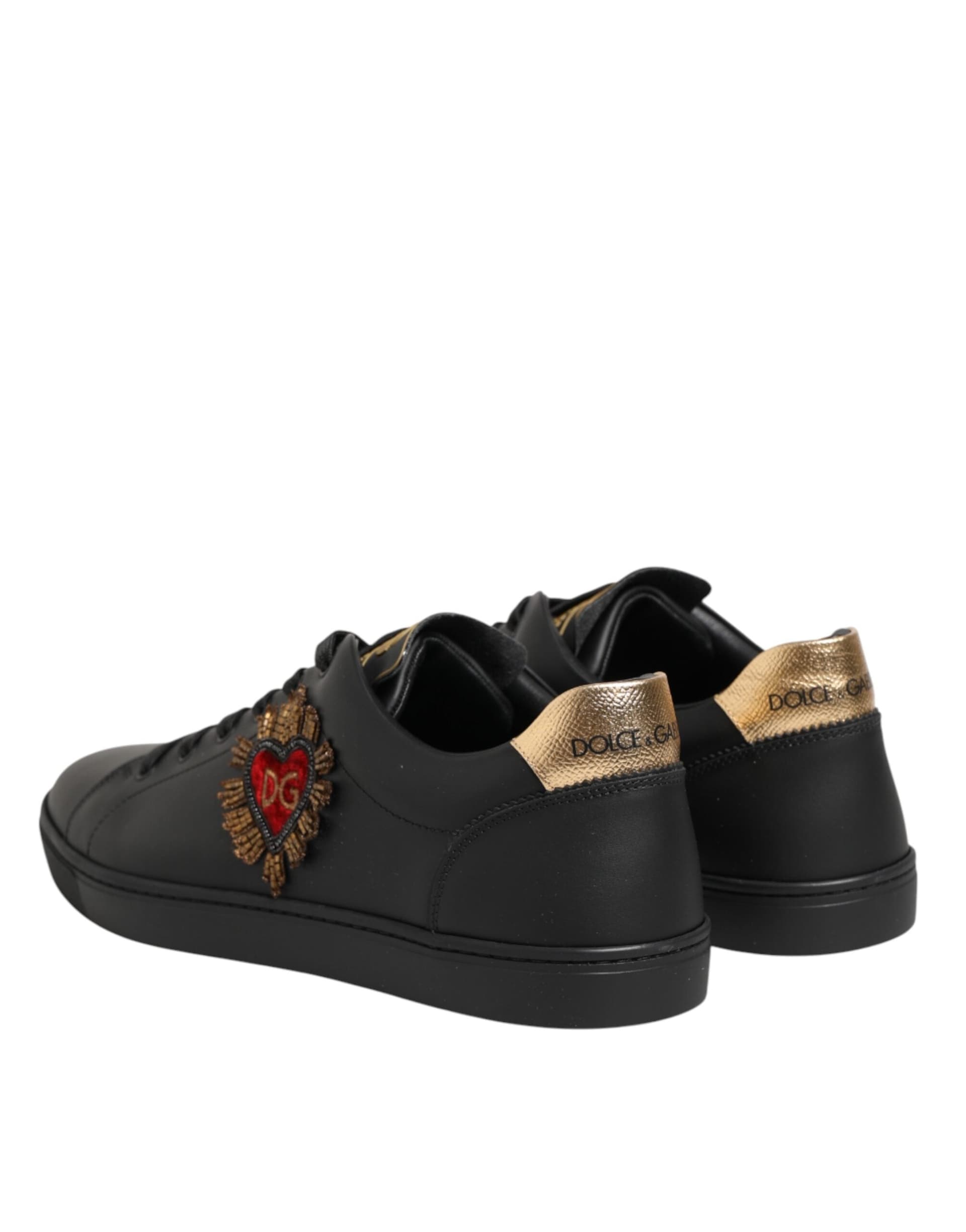 Dolce & Gabbana Black Leather Heart Embellished Sneakers Shoes - 4