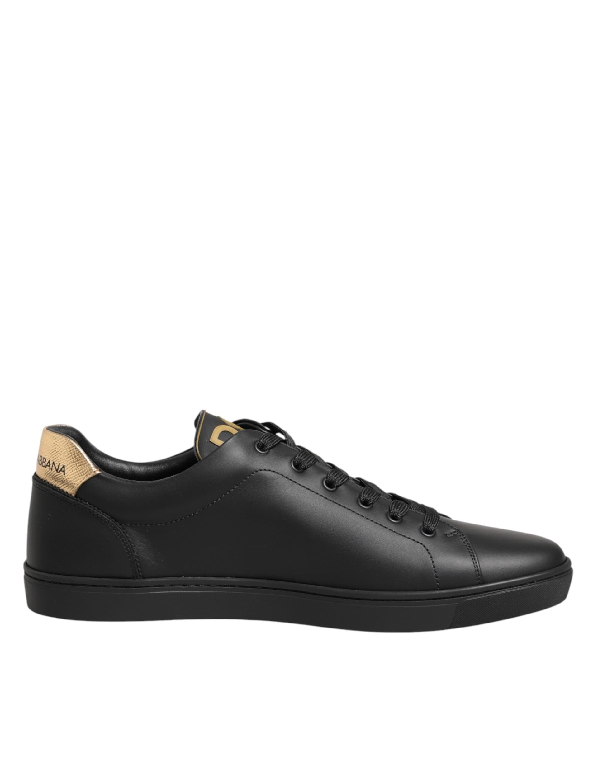 Dolce & Gabbana Black Leather Heart Embellished Sneakers Shoes - 6