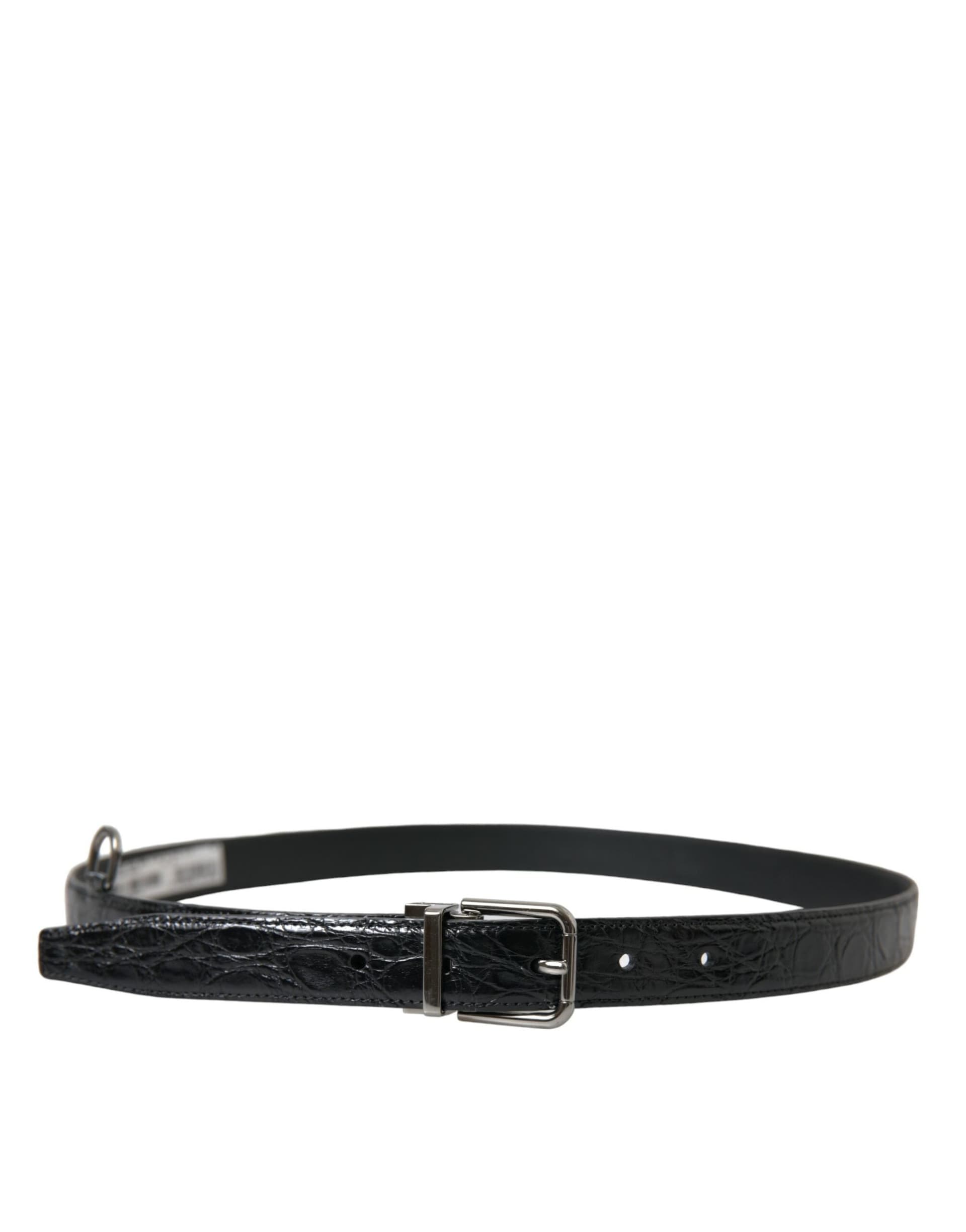 Dolce & Gabbana Black Leather Silver Metal Buckle Belt - 2