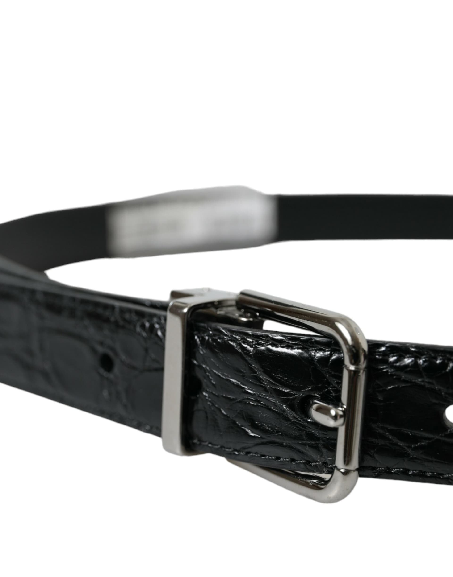 Dolce & Gabbana Black Leather Silver Metal Buckle Belt - 3