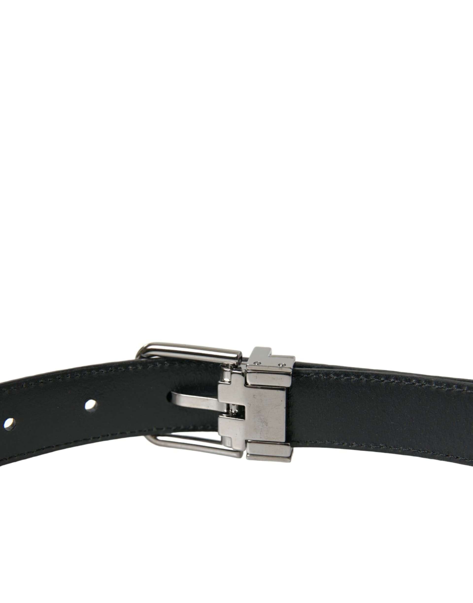 Dolce & Gabbana Black Leather Silver Metal Buckle Belt - 4