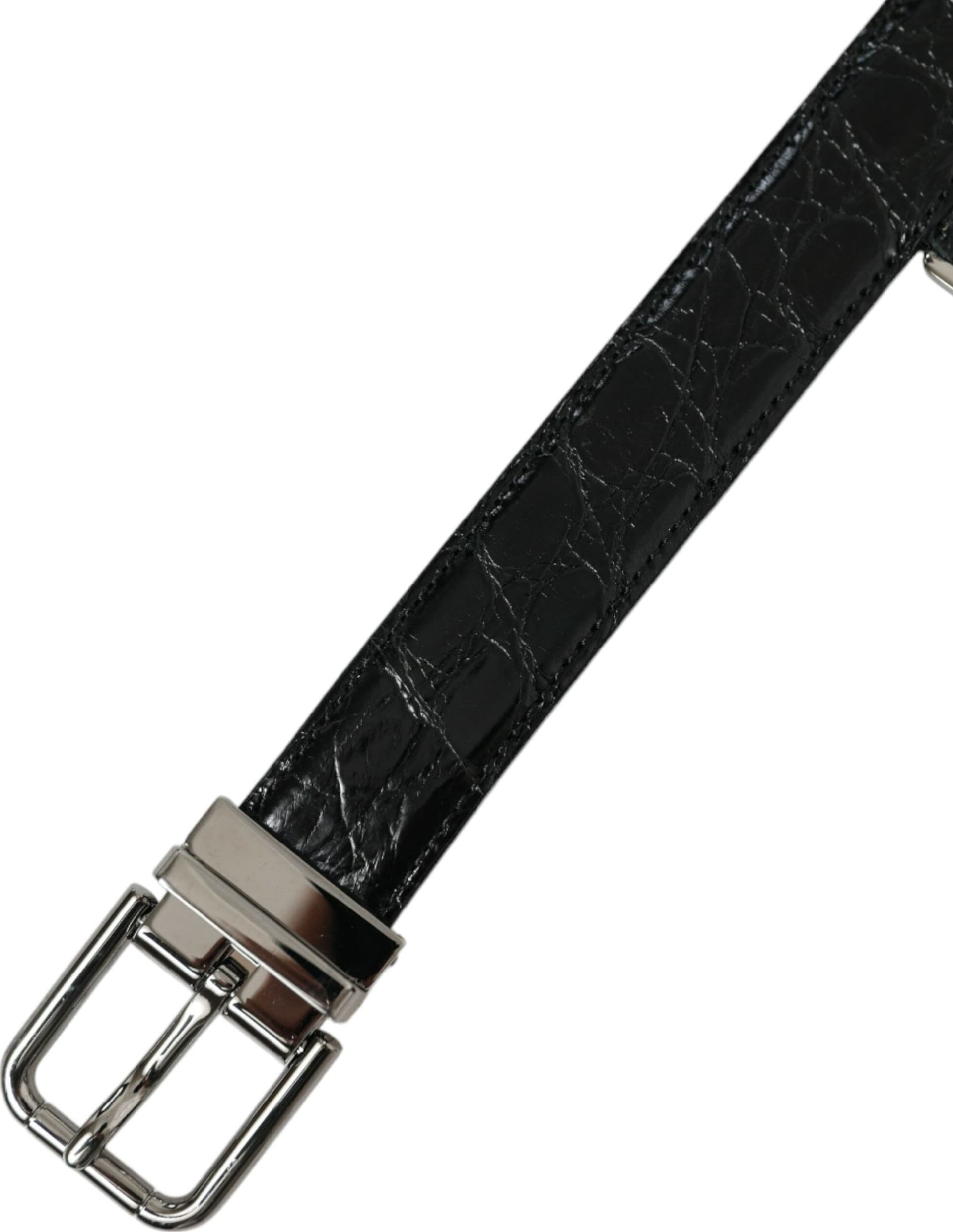 Dolce & Gabbana Black Leather Silver Metal Buckle Belt - 5