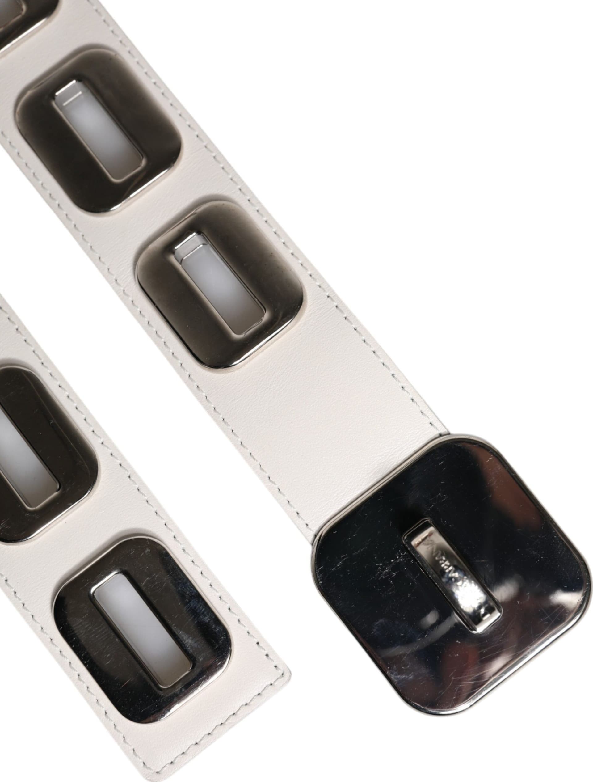 Dolce & Gabbana White Leather Gold Tone Rotating Buckle Belt - 6