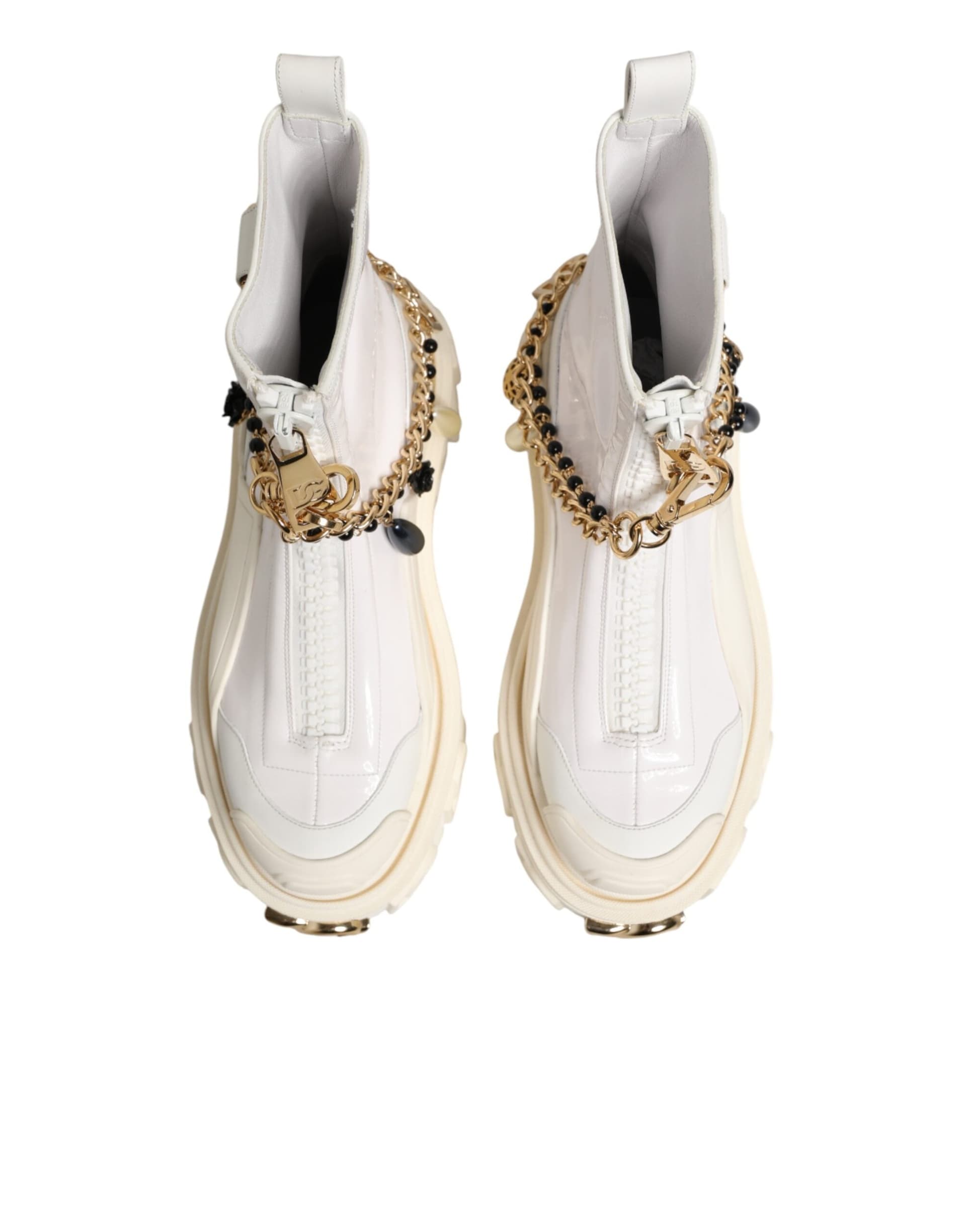 Dolce & Gabbana White Leather Rubber Logo Ankle Boots Shoes - 2