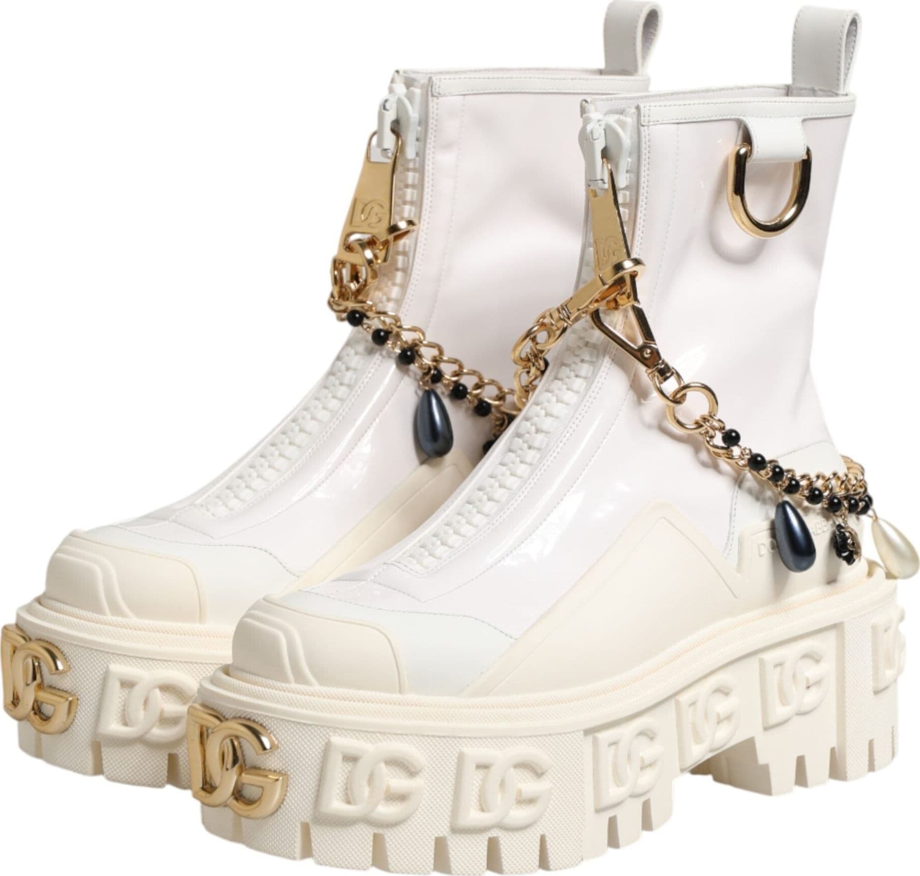Dolce & Gabbana White Leather Rubber Logo Ankle Boots Shoes - 3