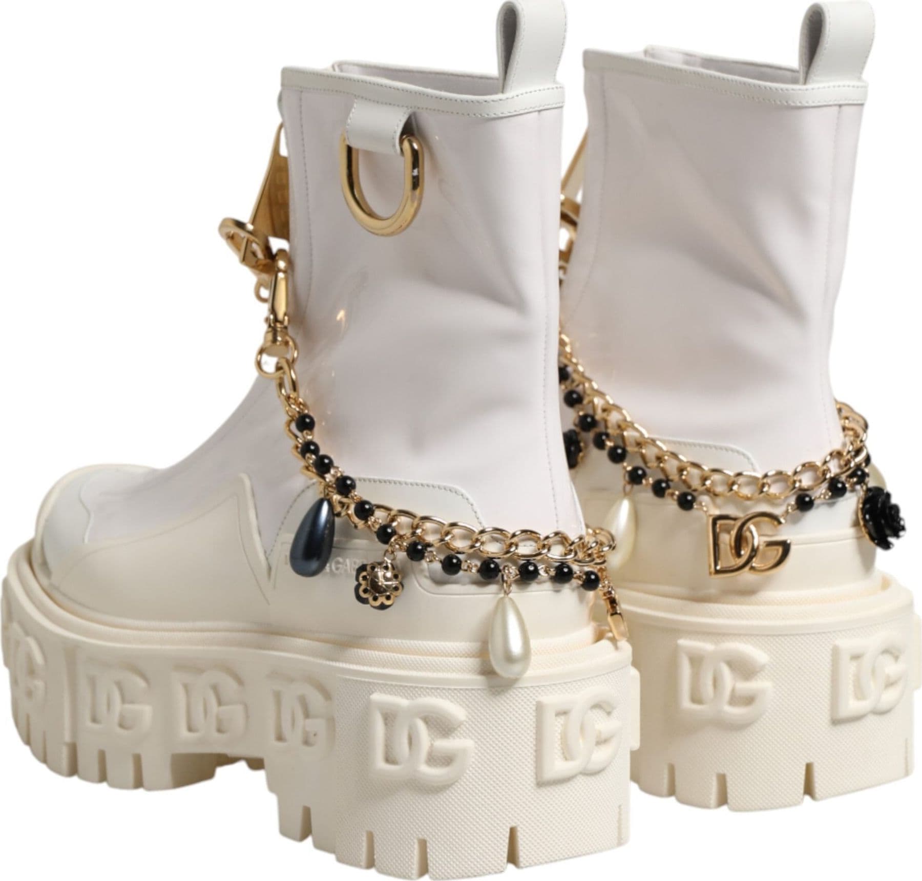 Dolce & Gabbana White Leather Rubber Logo Ankle Boots Shoes - 4