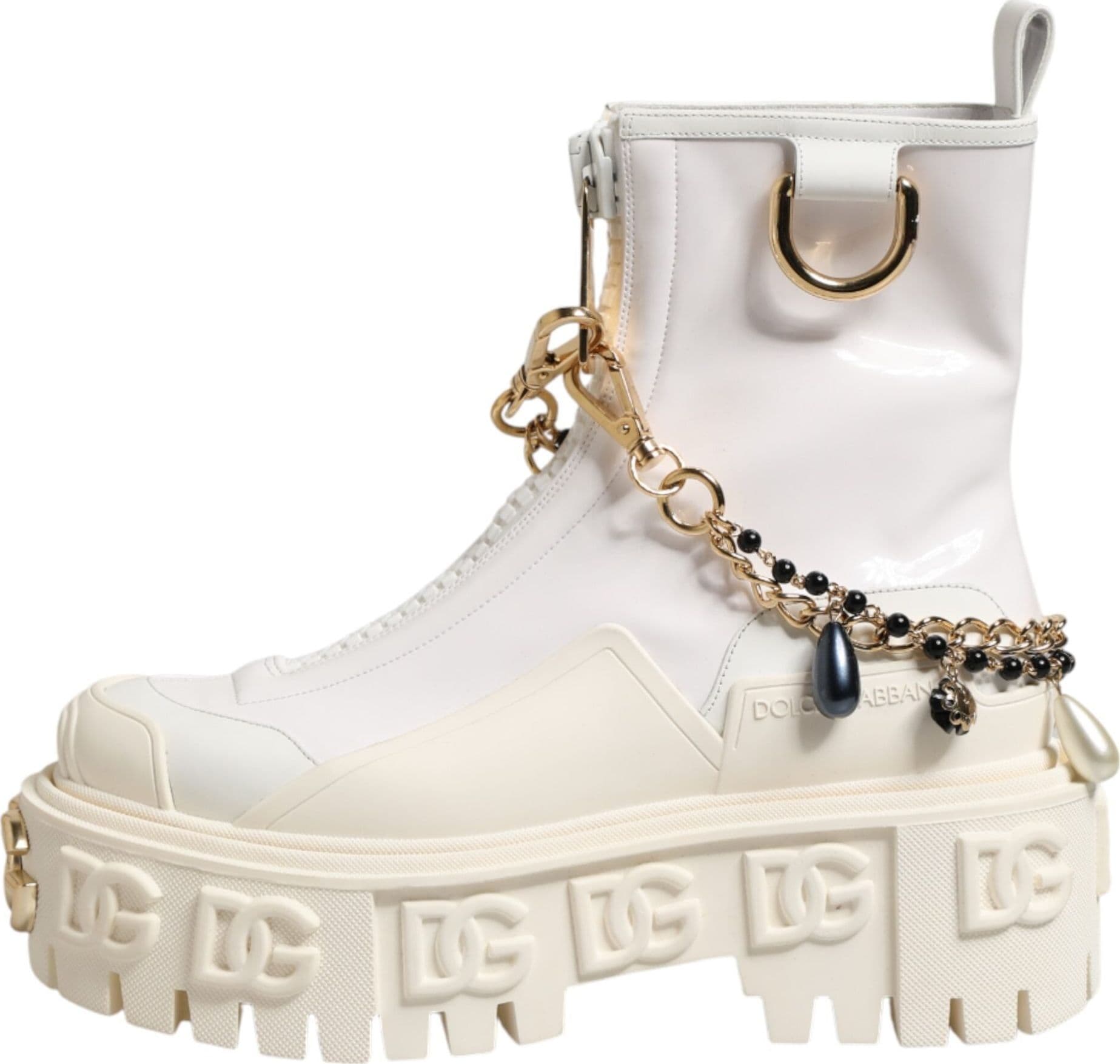 Dolce & Gabbana White Leather Rubber Logo Ankle Boots Shoes - 5