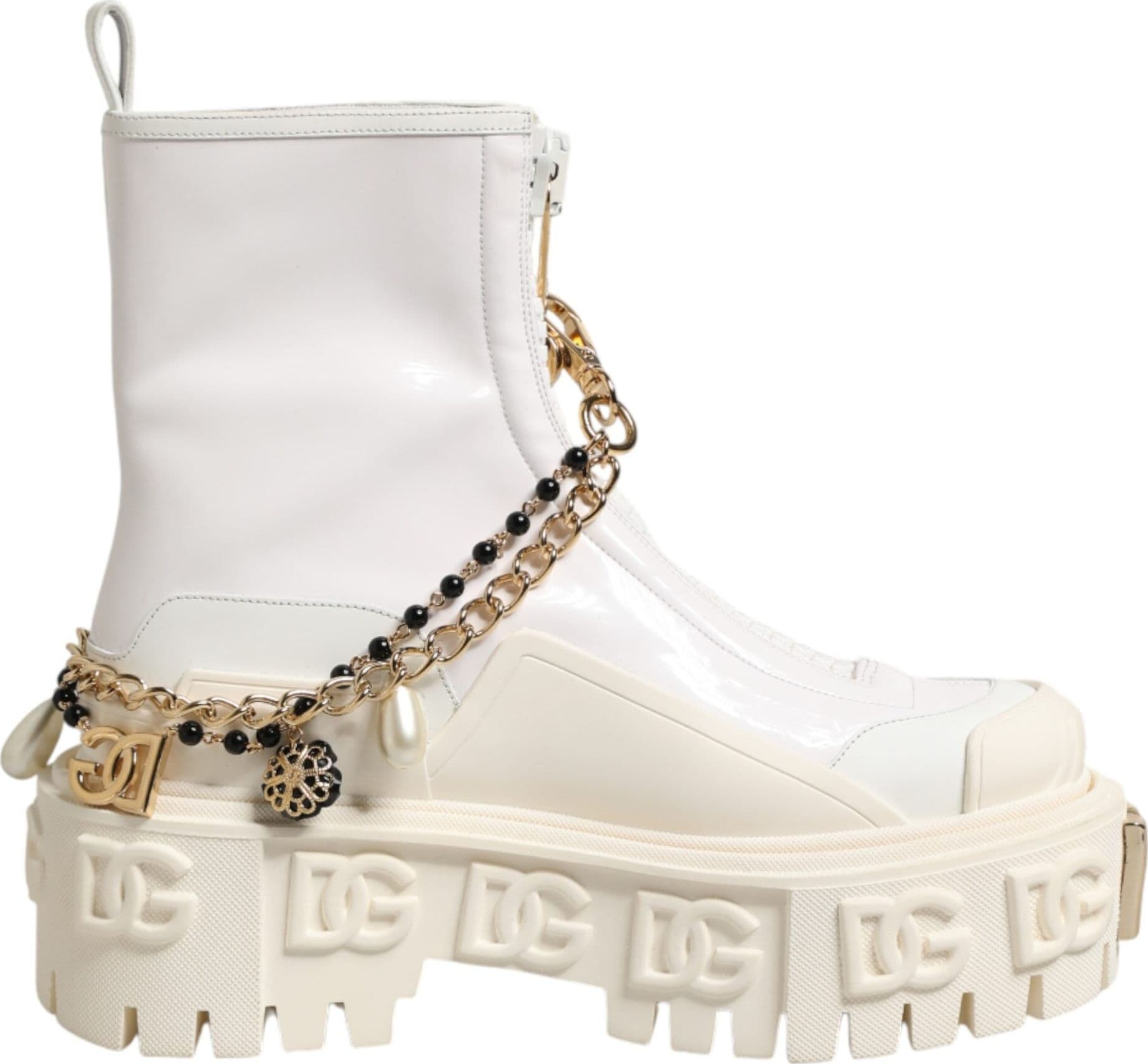 Dolce & Gabbana White Leather Rubber Logo Ankle Boots Shoes - 6