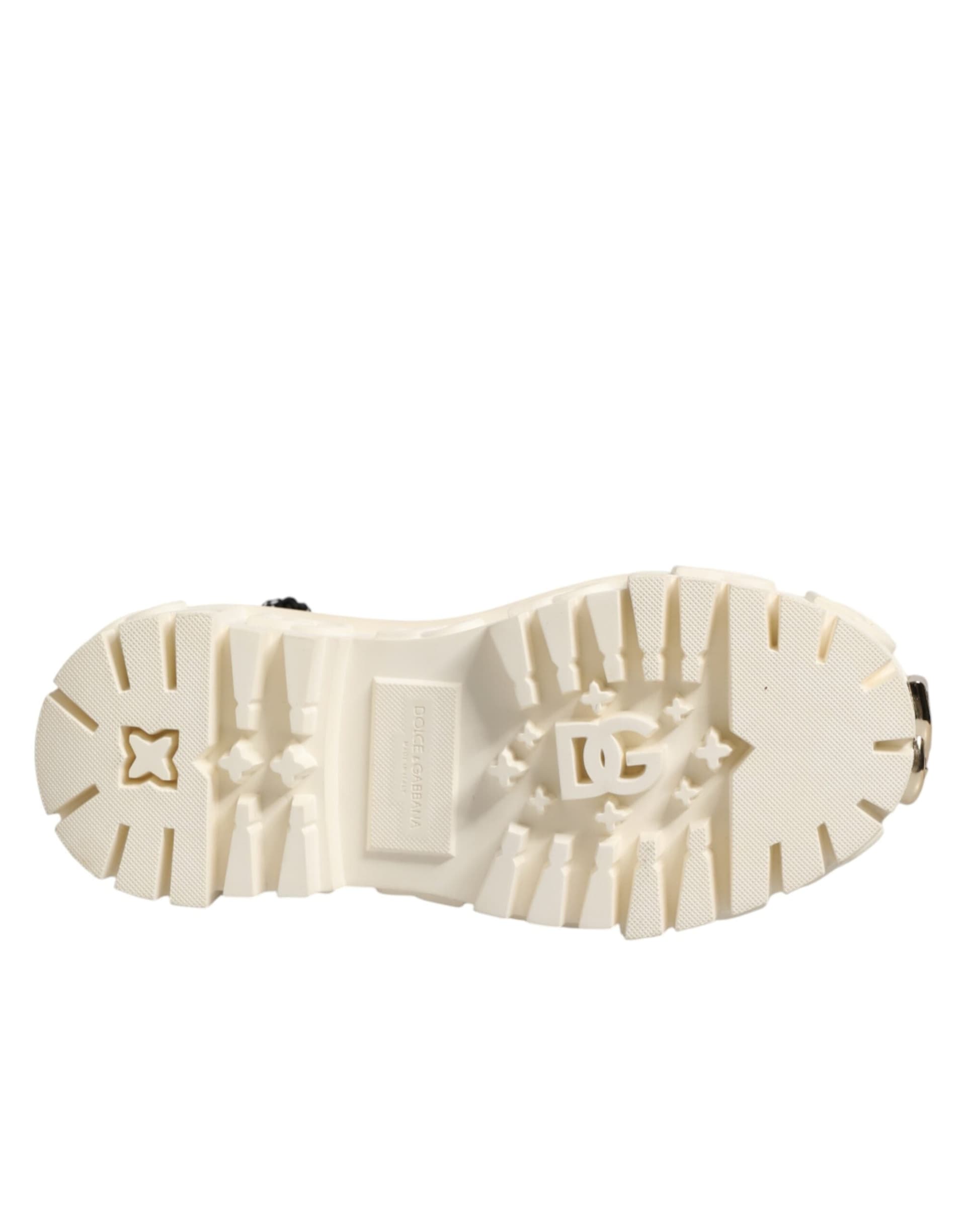 Dolce & Gabbana White Leather Rubber Logo Ankle Boots Shoes - 8