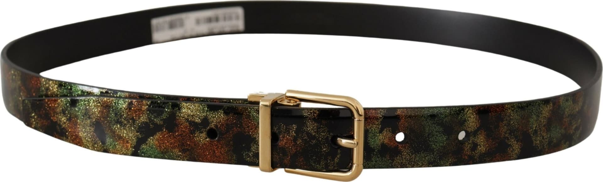Dolce & Gabbana Black Green Leather Bronze Metal Buckle Belt - 2
