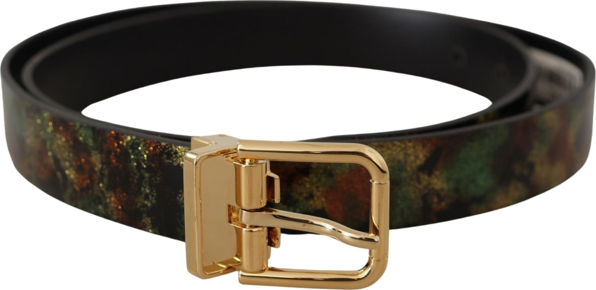 Dolce & Gabbana Black Green Leather Bronze Metal Buckle Belt - 3