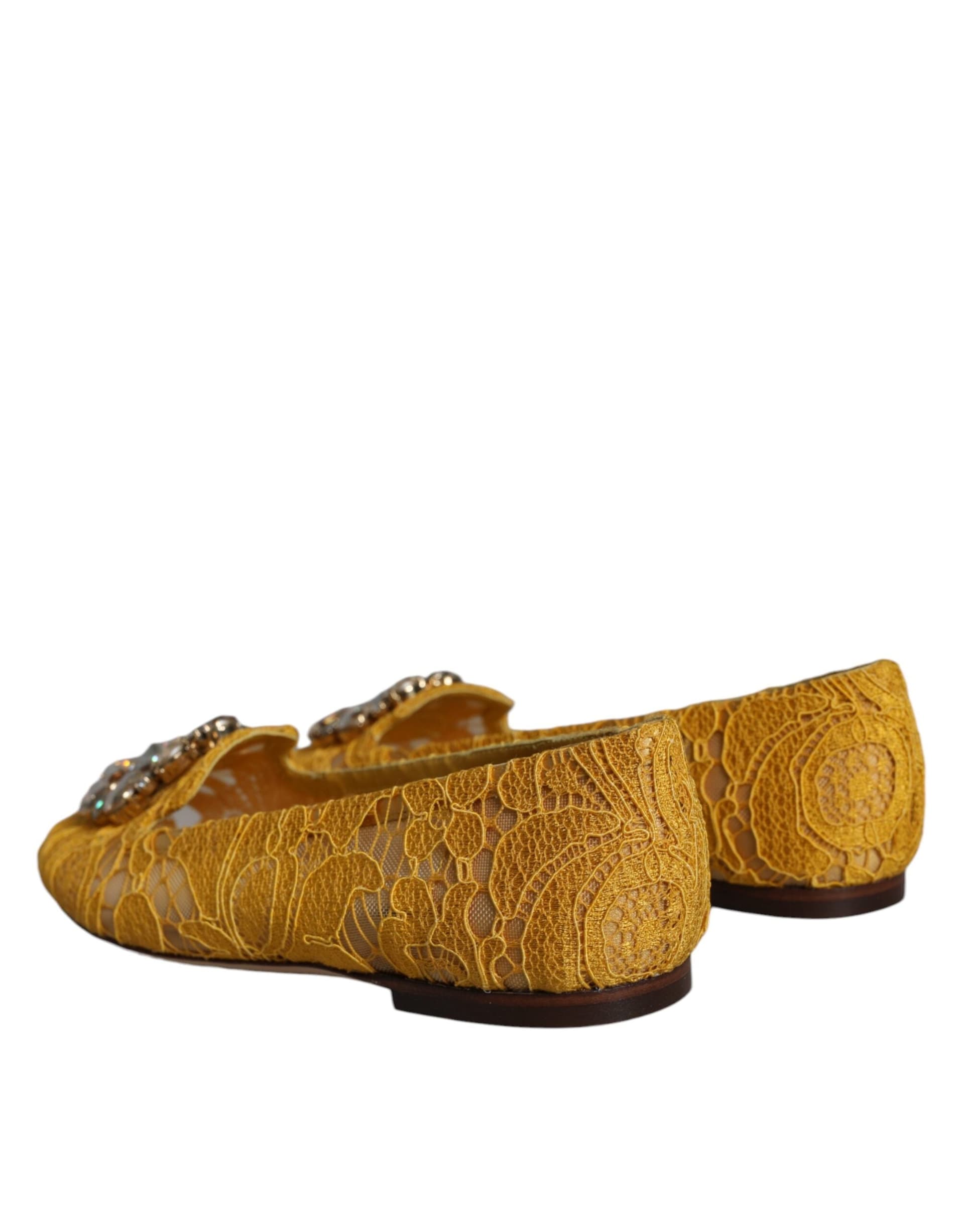Dolce & Gabbana Mustard Lace Crystal Ballet Flats Loafer Shoes - 5