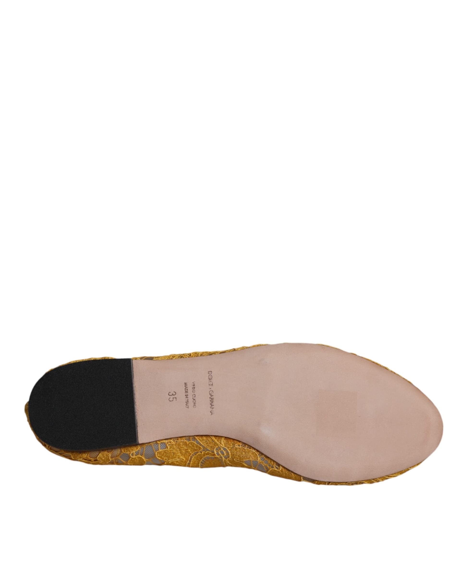Dolce & Gabbana Mustard Lace Crystal Ballet Flats Loafer Shoes - 6