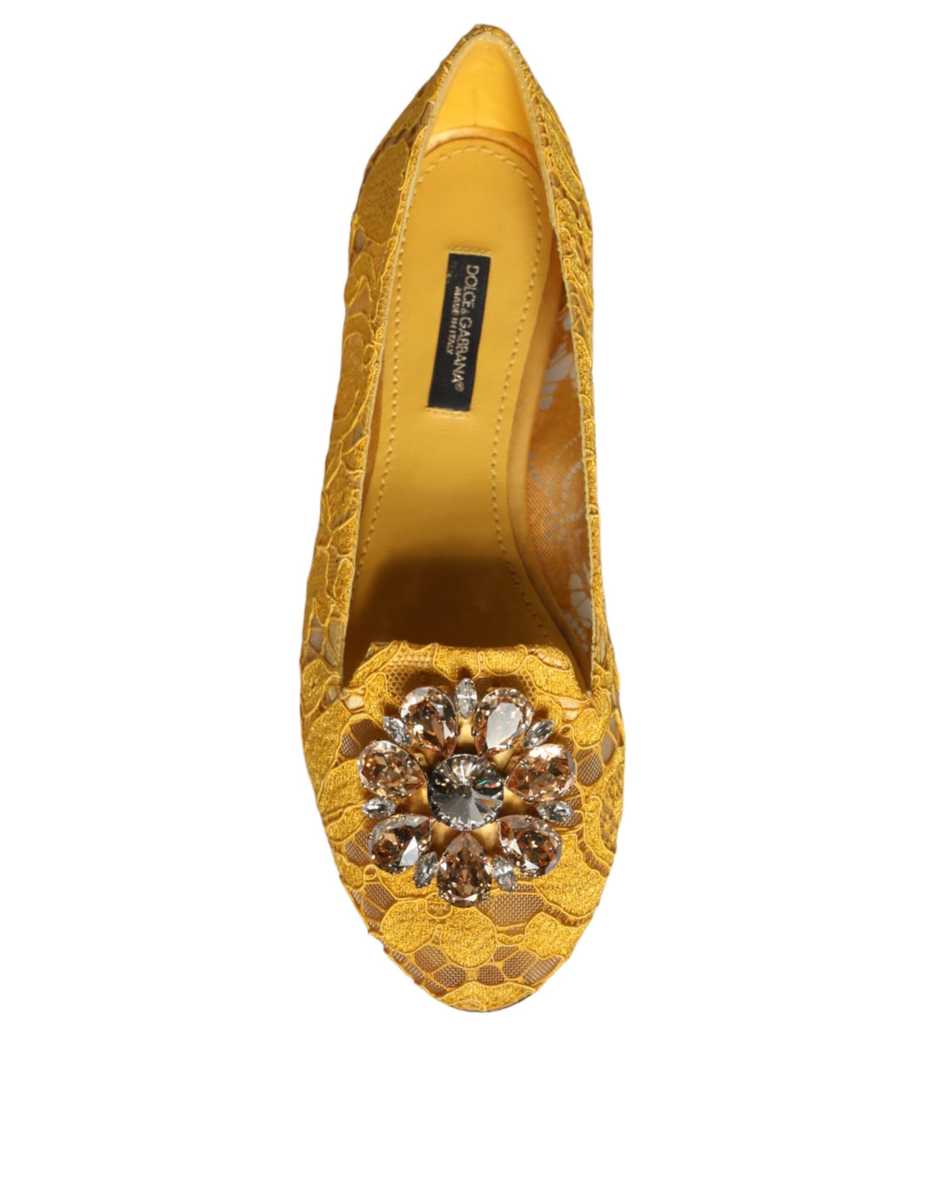 Dolce & Gabbana Mustard Lace Crystal Ballet Flats Loafer Shoes - 8