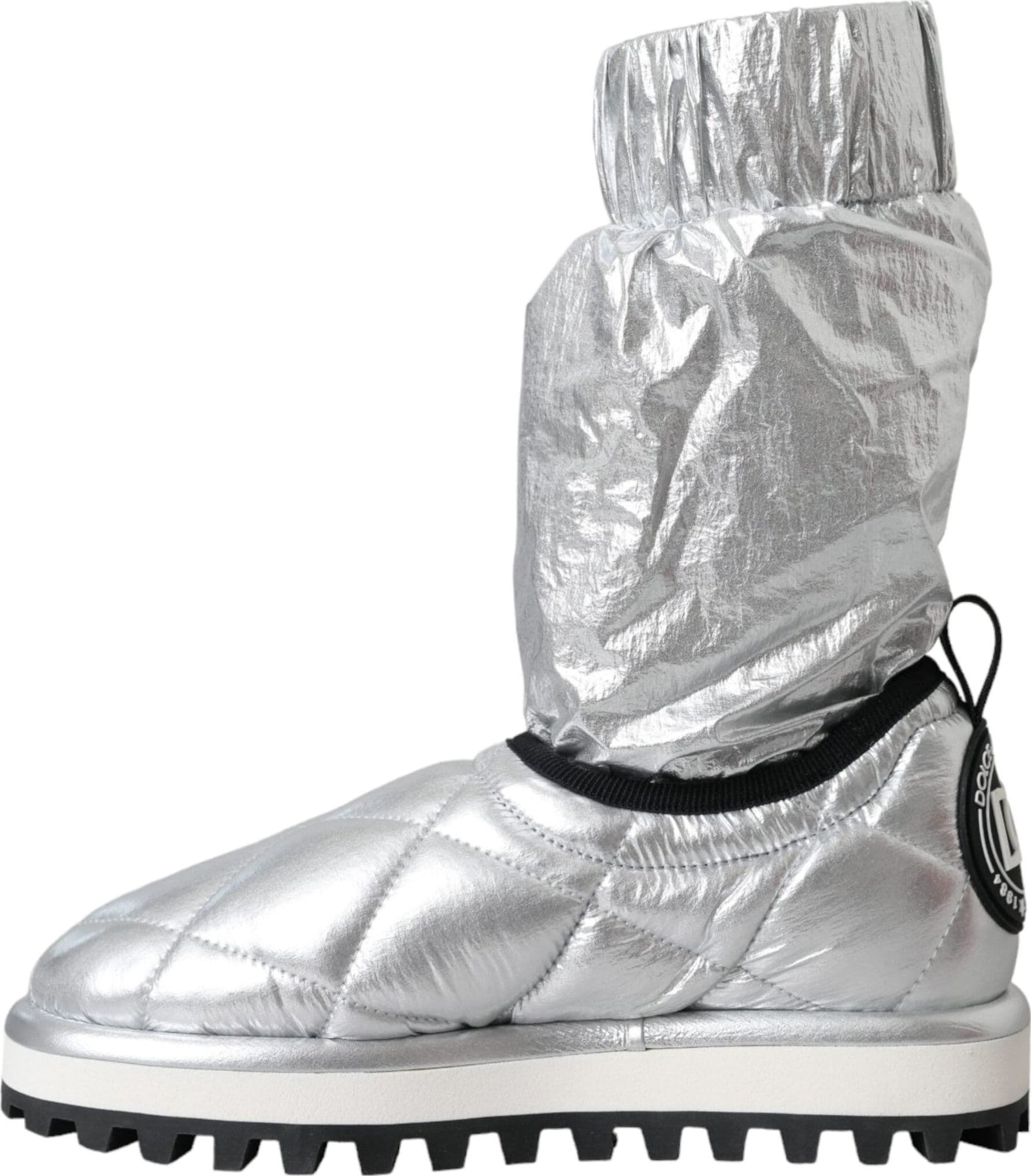 Dolce & Gabbana Metallic Silver Quilted Logo Patch Boot Shoes - 4
