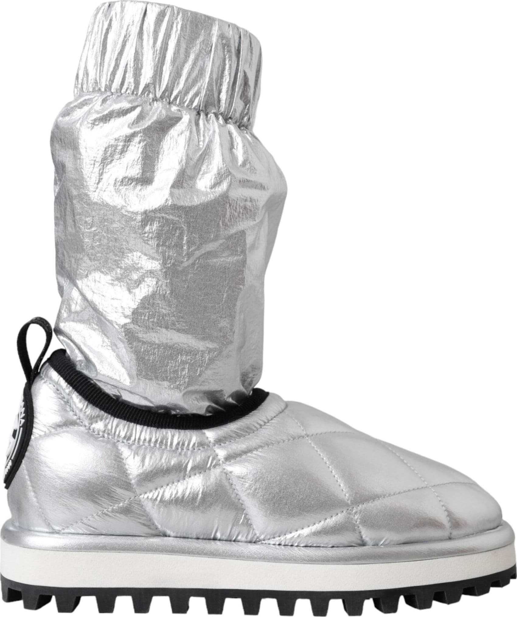 Dolce & Gabbana Metallic Silver Quilted Logo Patch Boot Shoes - 5