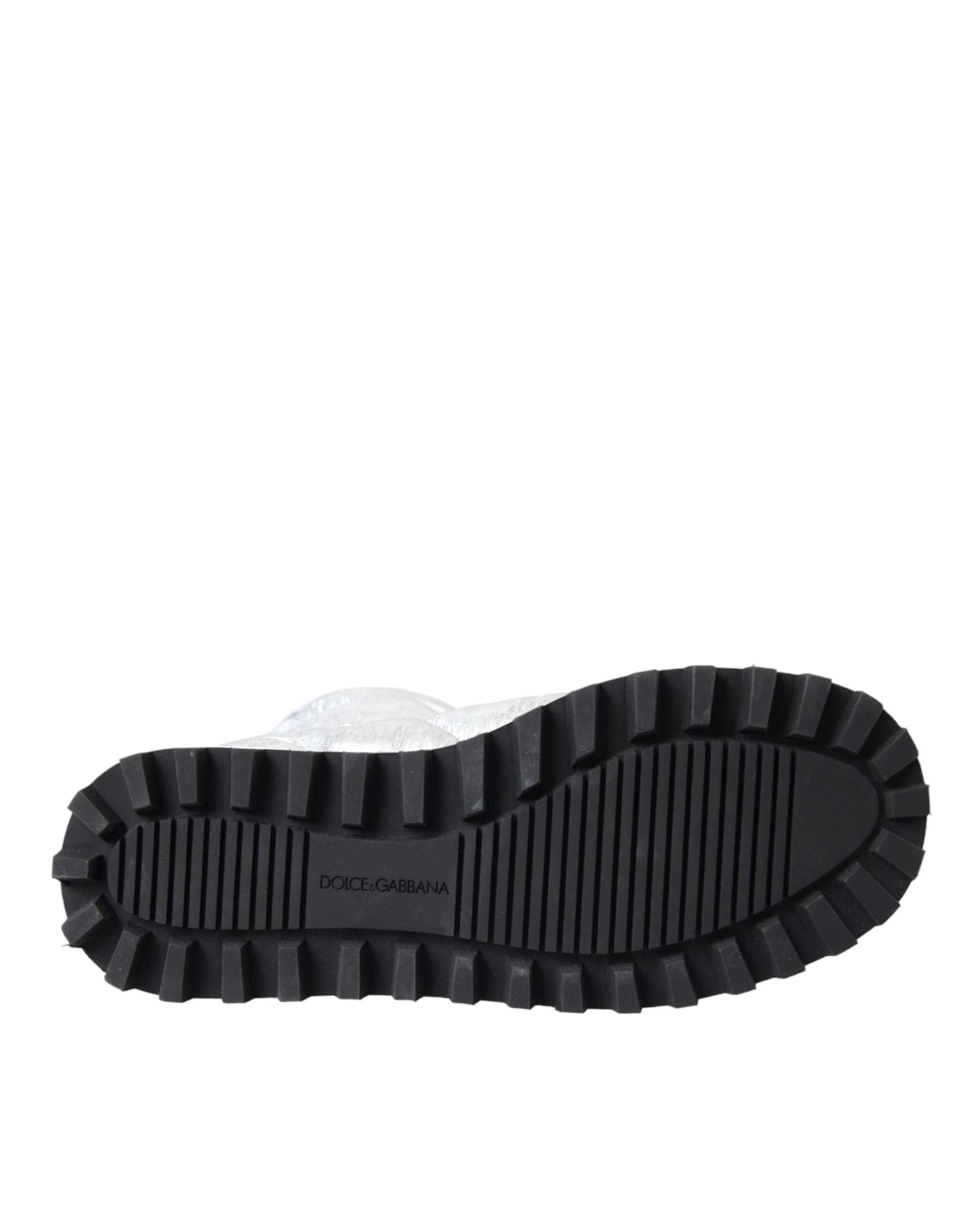 Dolce & Gabbana Metallic Silver Quilted Logo Patch Boot Shoes - 6