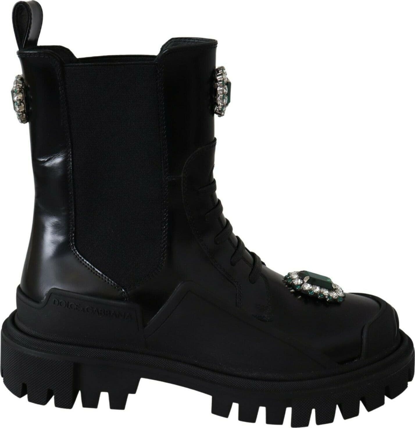 Dolce & Gabbana Black Leather Crystal Combat Boots - 2