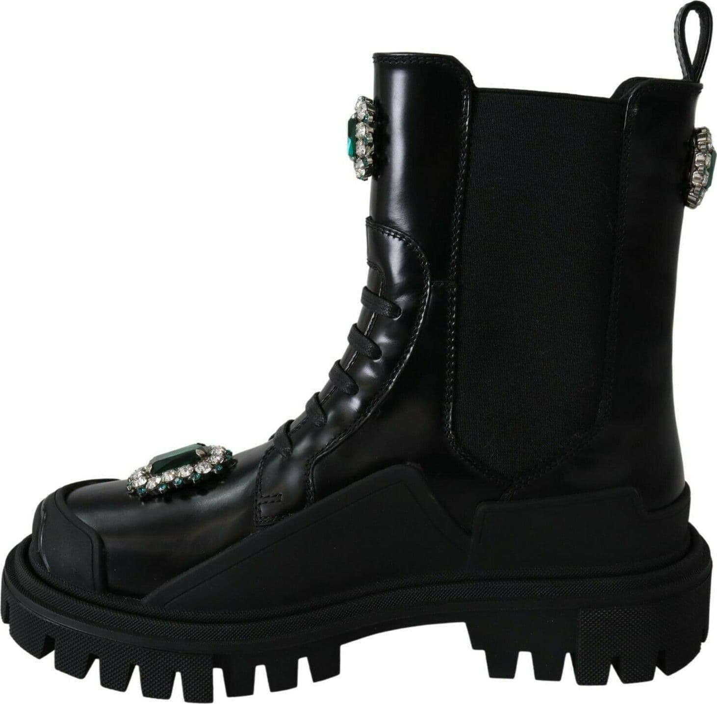 Dolce & Gabbana Black Leather Crystal Combat Boots - 3