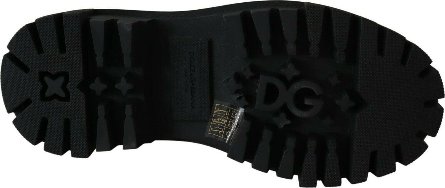 Dolce & Gabbana Black Leather Crystal Combat Boots - 4
