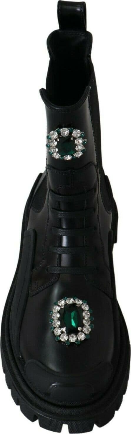 Dolce & Gabbana Black Leather Crystal Combat Boots - 5