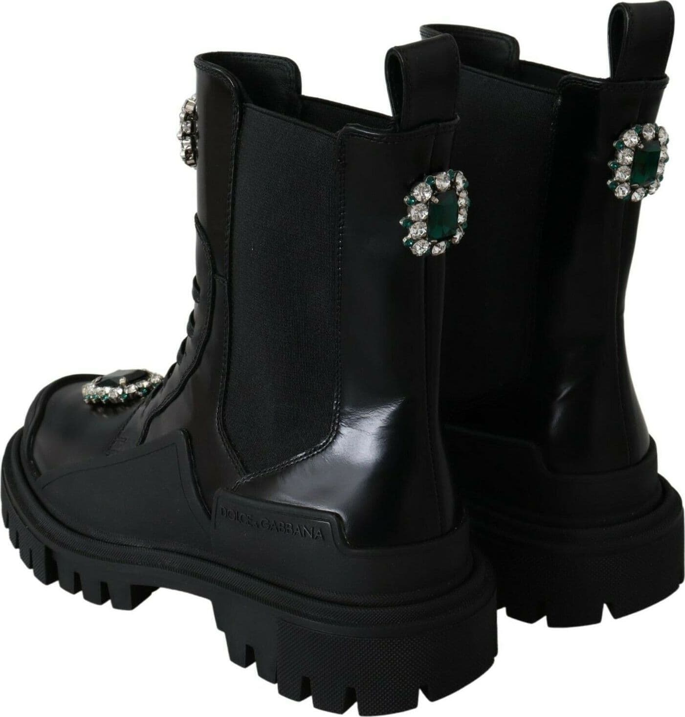 Dolce & Gabbana Black Leather Crystal Combat Boots - 7