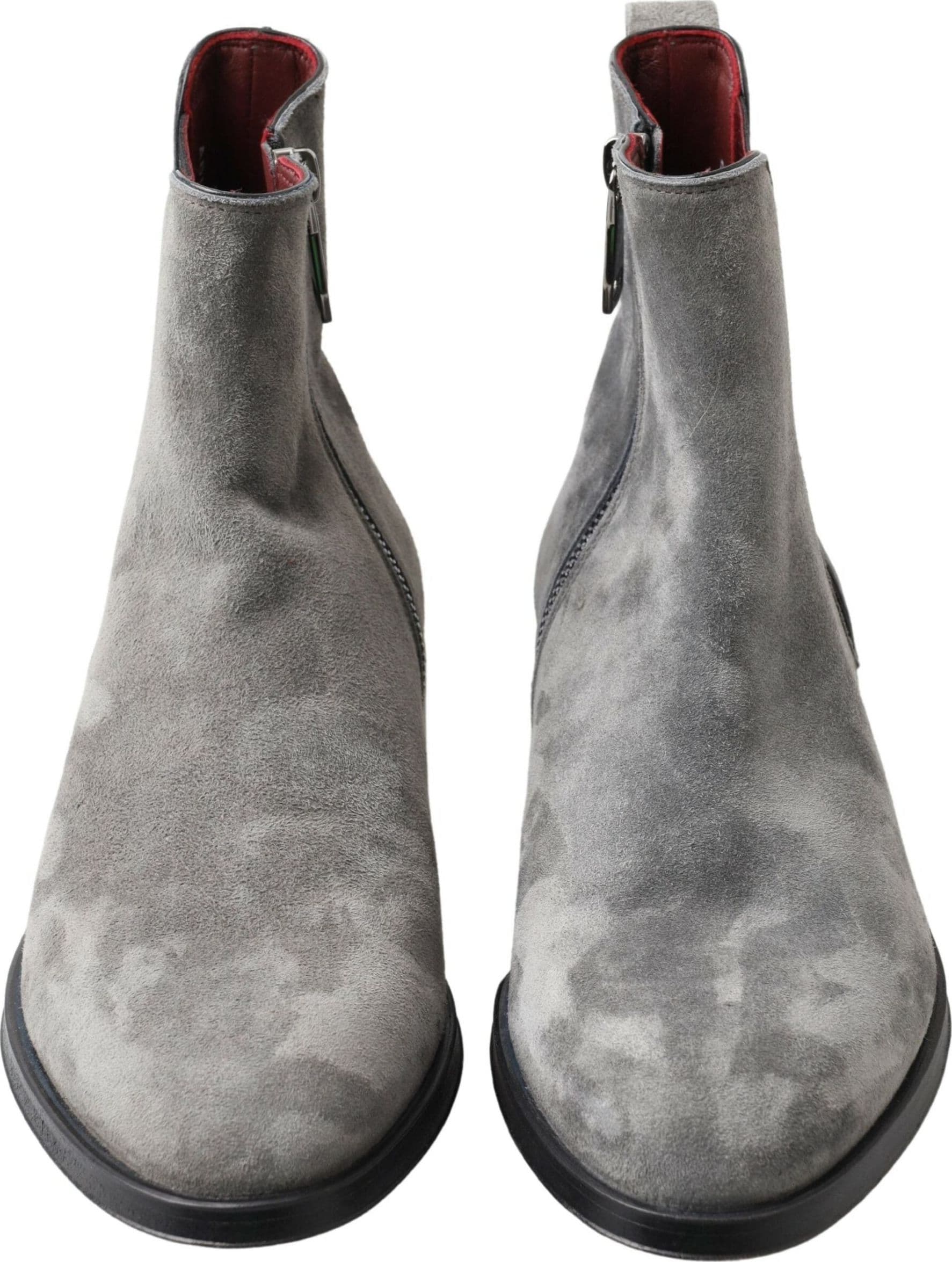 Dolce & Gabbana Gray Leather Men Ankle Boots Shoes - 8