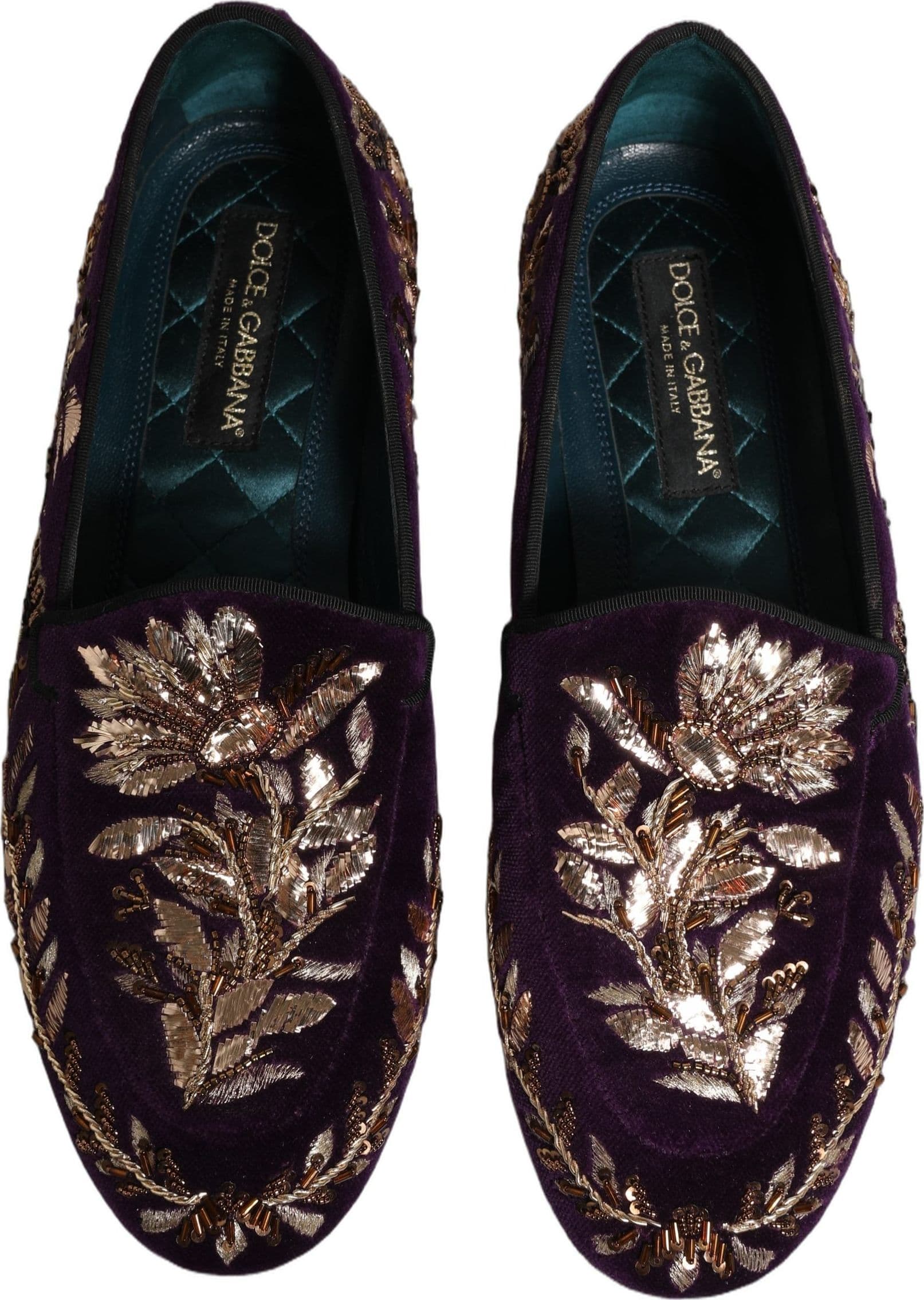 Dolce & Gabbana Violet Velvet Floral Embroidery Loafers Shoes - 3