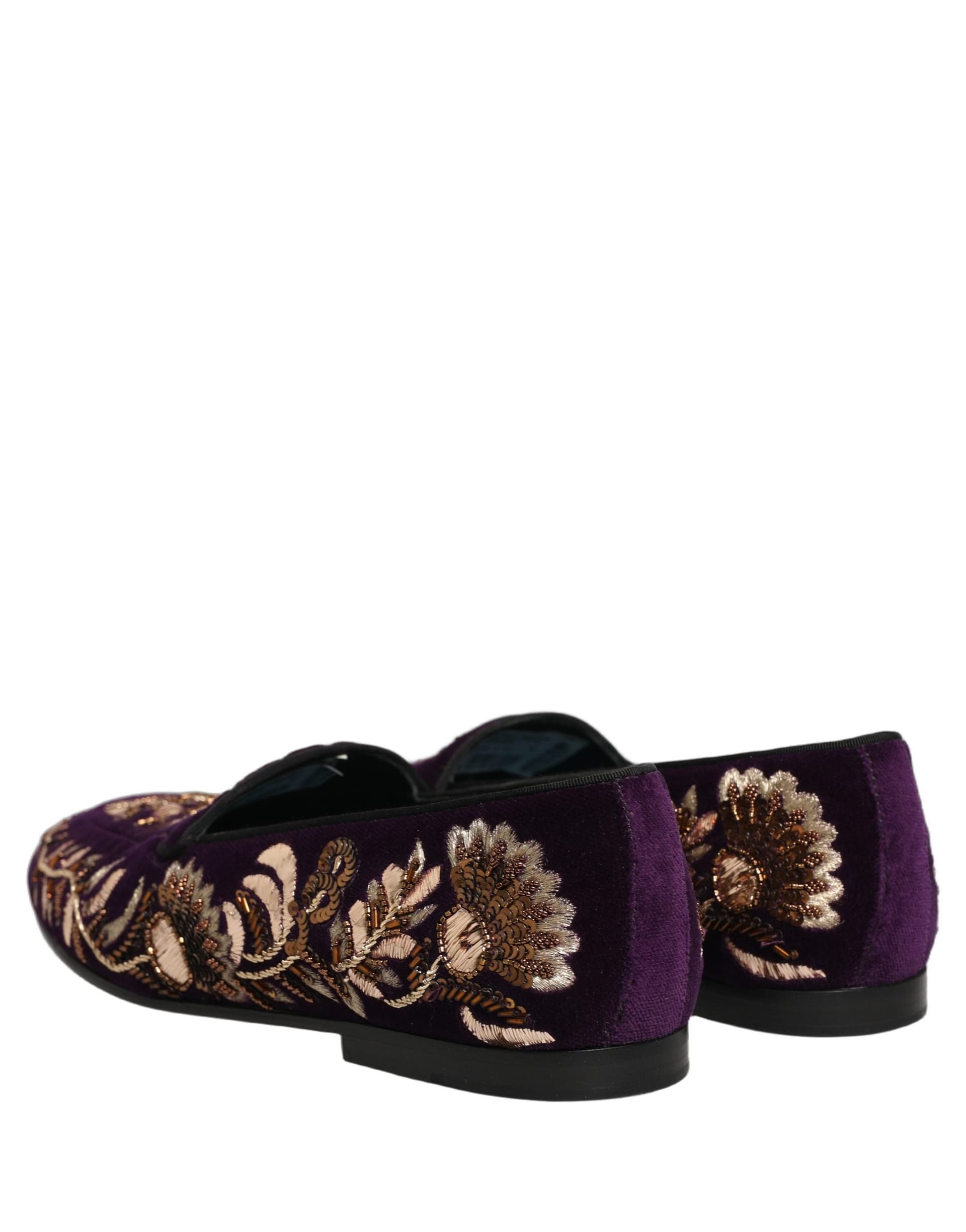Dolce & Gabbana Violet Velvet Floral Embroidery Loafers Shoes - 5