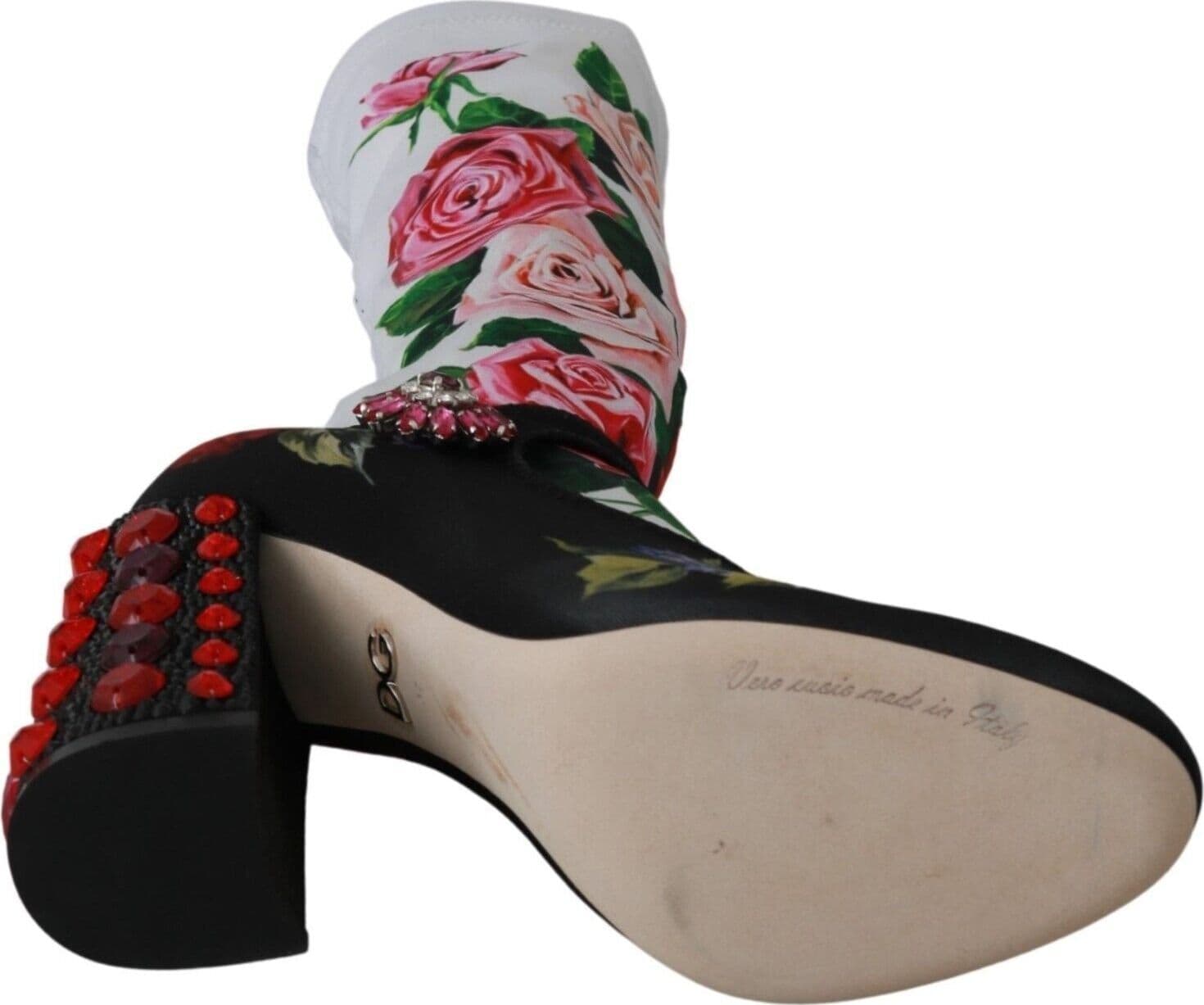 Dolce & Gabbana Black Floral Socks Crystal Jersey Boots Shoes - 3