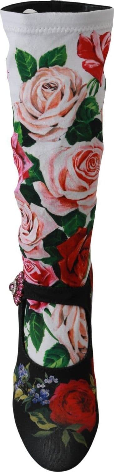 Dolce & Gabbana Black Floral Socks Crystal Jersey Boots Shoes - 4