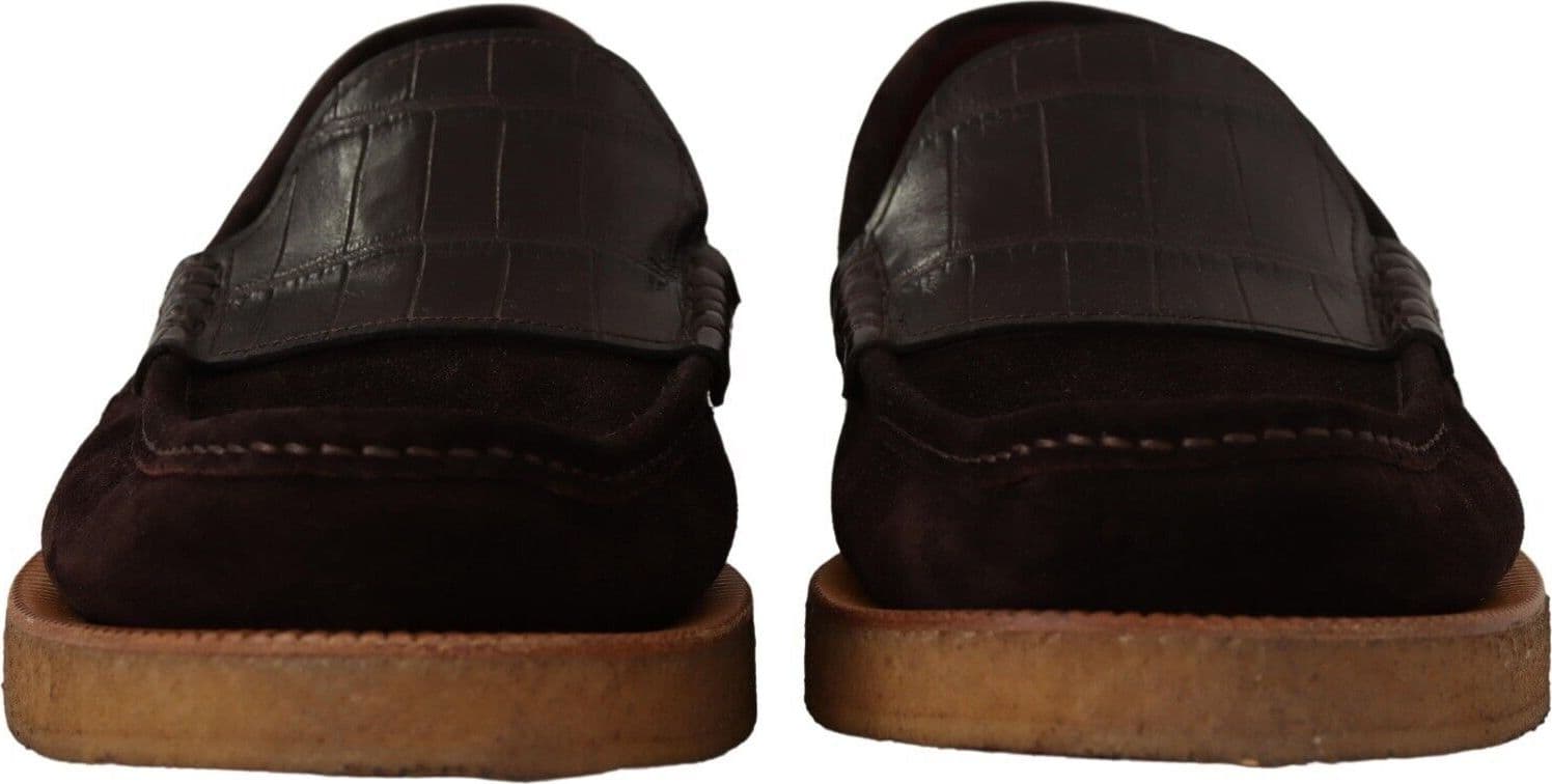 Dolce & Gabbana Brown Suede Leather Slip On Flats Moccasin Shoes - 2