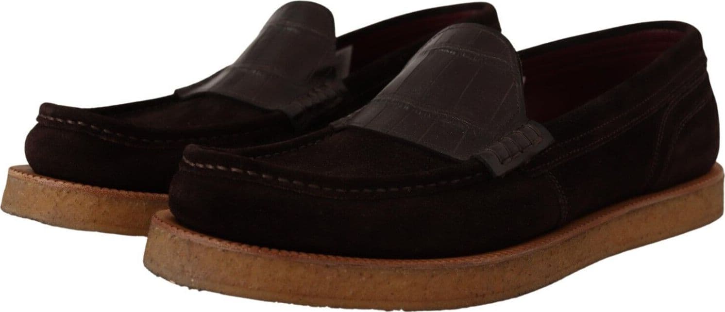 Dolce & Gabbana Brown Suede Leather Slip On Flats Moccasin Shoes - 3