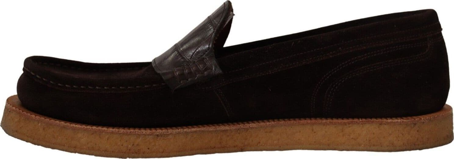 Dolce & Gabbana Brown Suede Leather Slip On Flats Moccasin Shoes - 5
