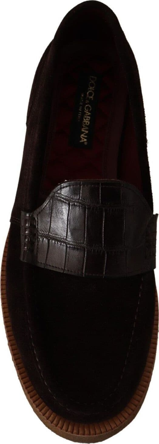 Dolce & Gabbana Brown Suede Leather Slip On Flats Moccasin Shoes - 7