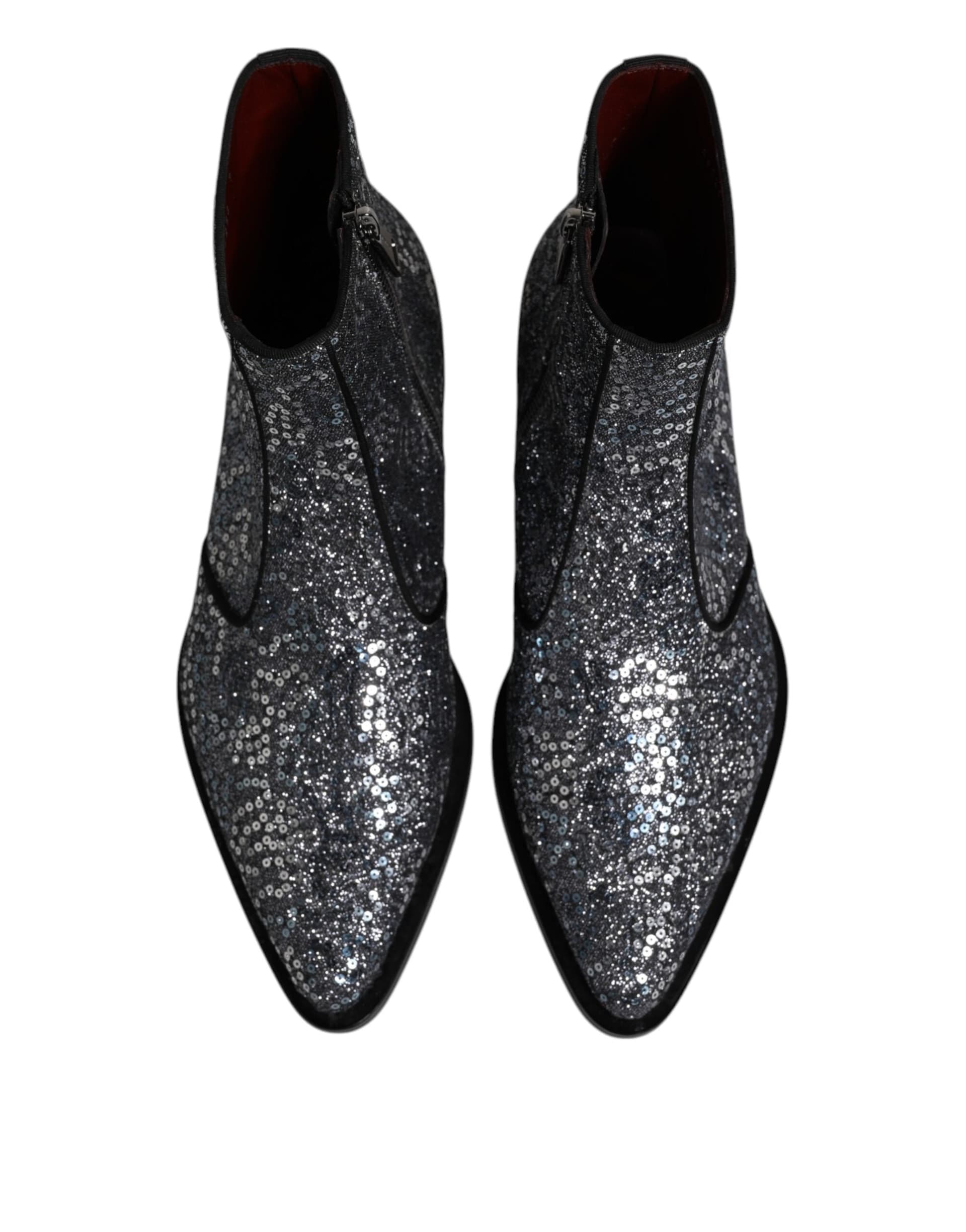 Dolce & Gabbana Dark Gray Cotton Sequined Chelsea Boots Shoes - 2