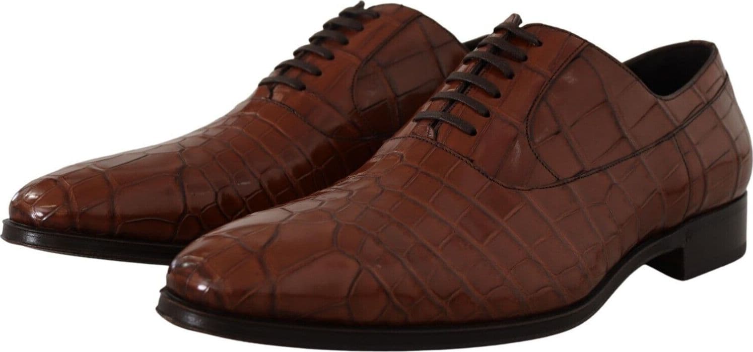 Dolce & Gabbana Brown Crocodile Leather Mens Formal Derby Shoes - 3
