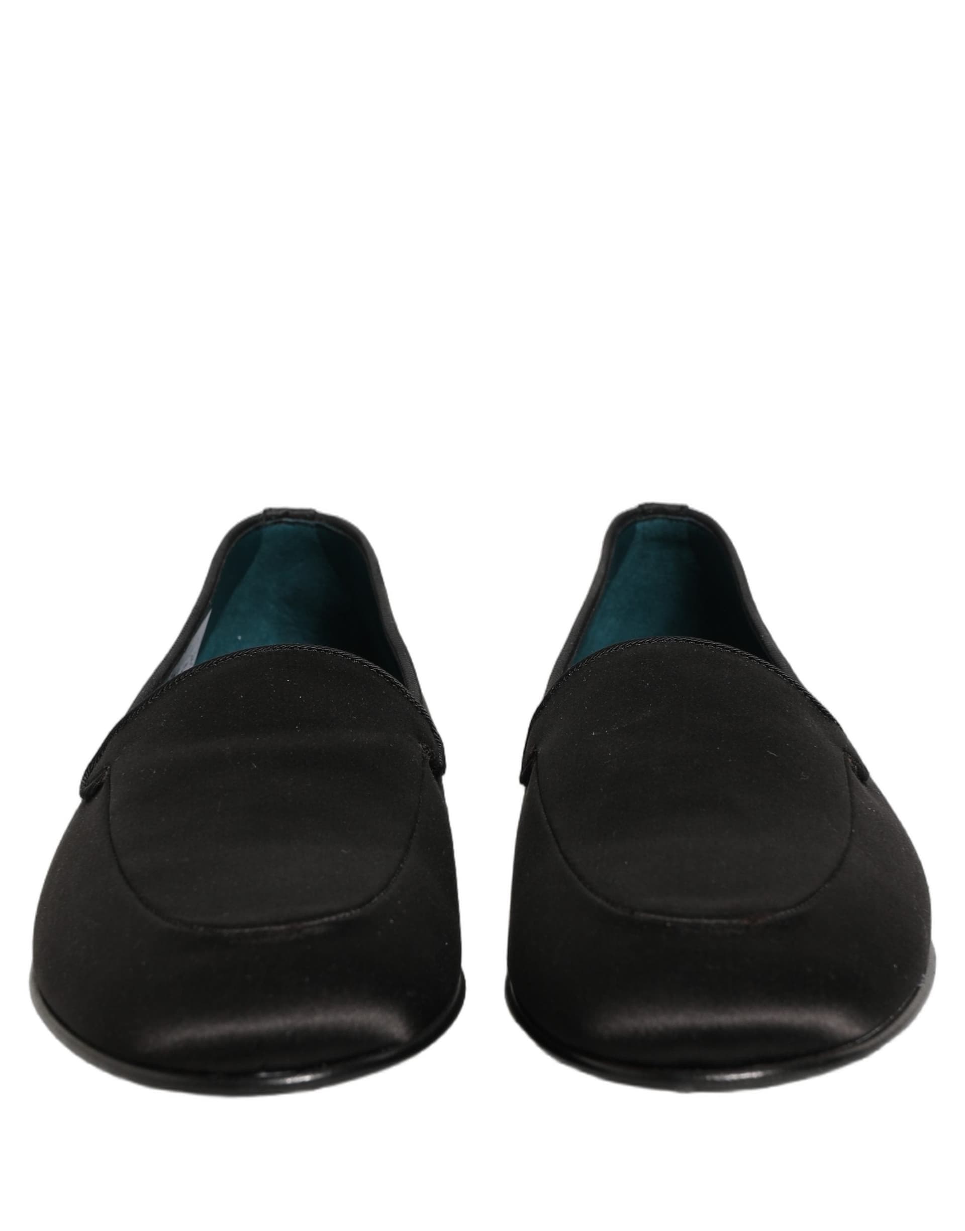 Dolce & Gabbana Black Satin Logo Slip On Flats Loafers Shoes - 2