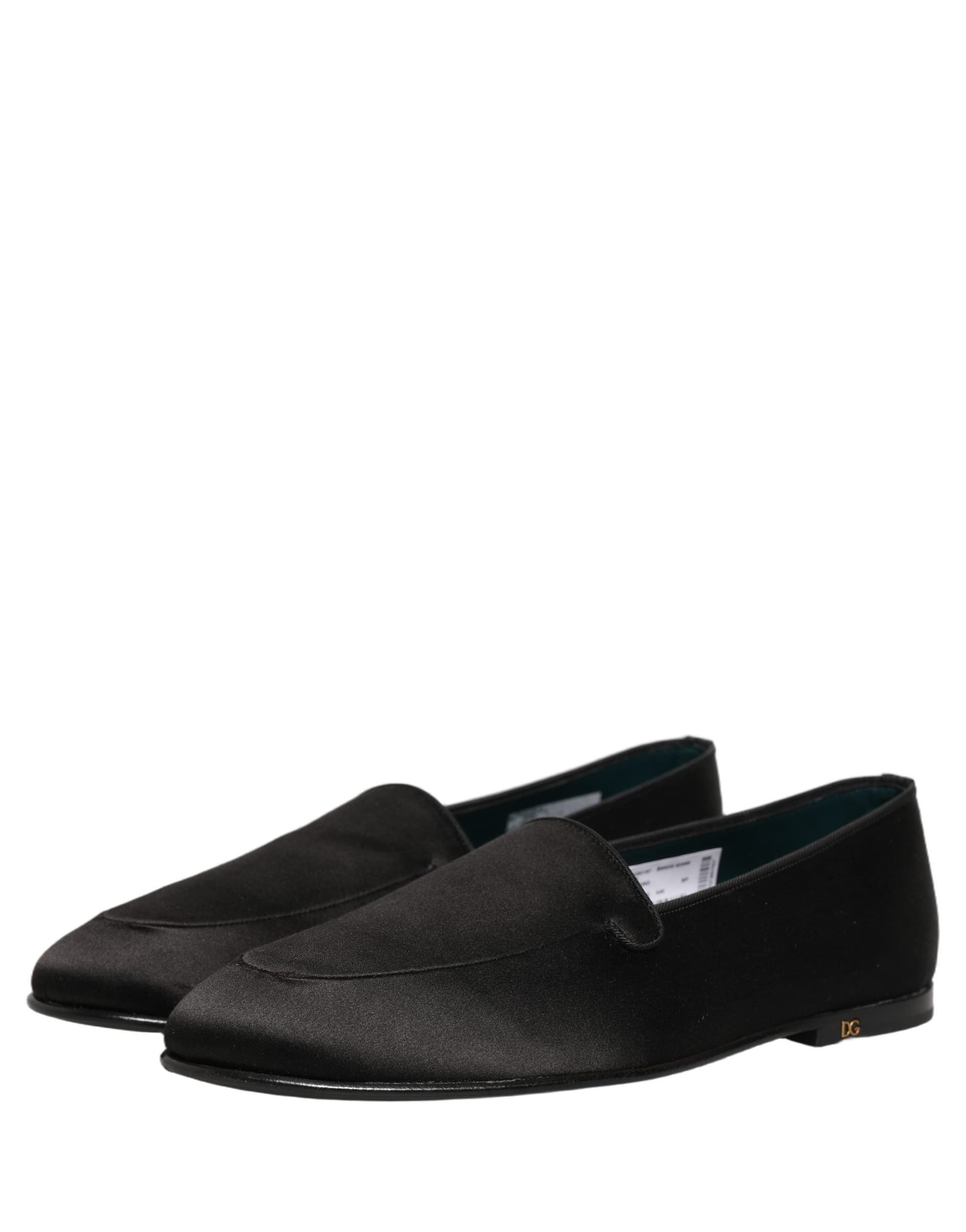 Dolce & Gabbana Black Satin Logo Slip On Flats Loafers Shoes - 4