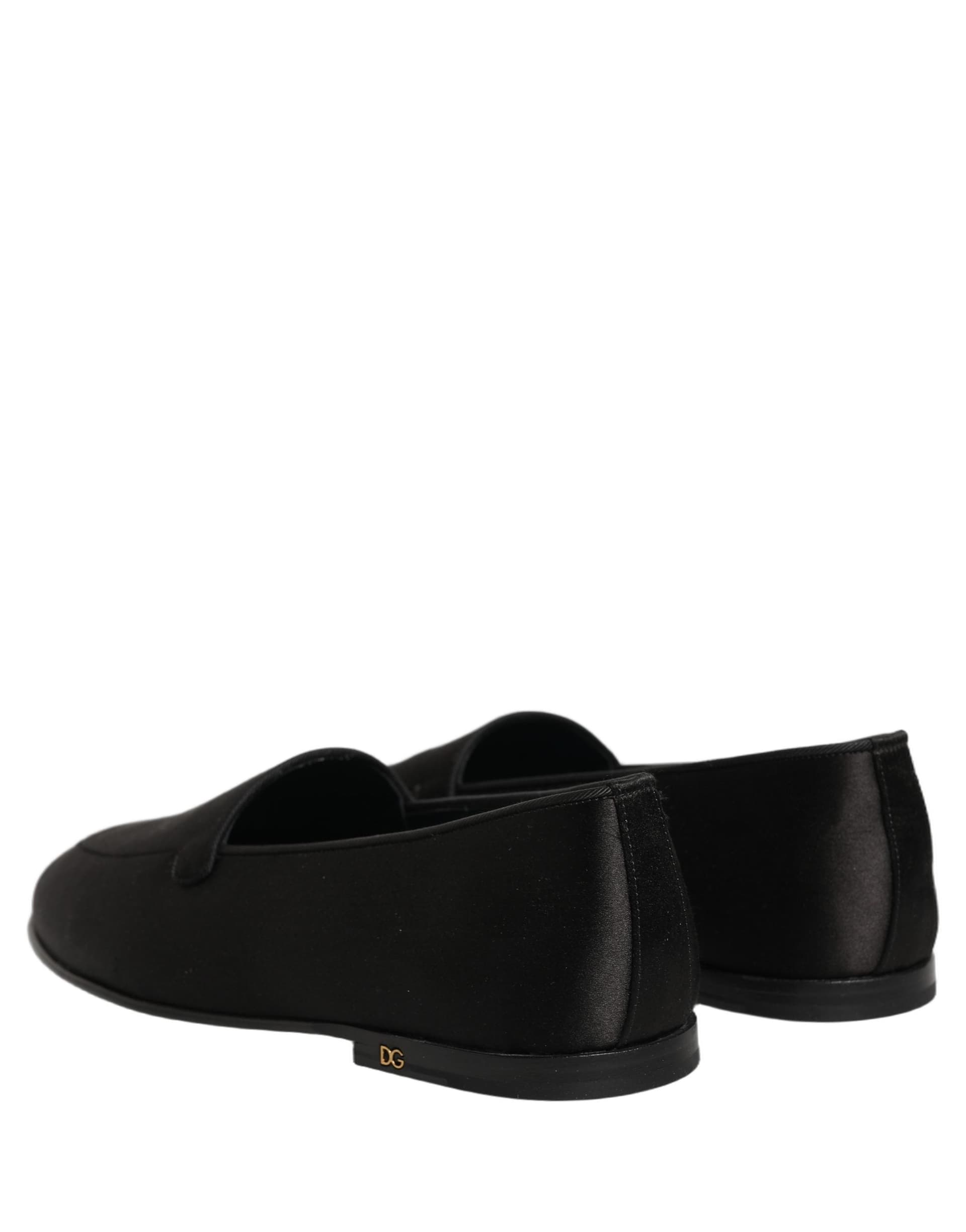 Dolce & Gabbana Black Satin Logo Slip On Flats Loafers Shoes - 5