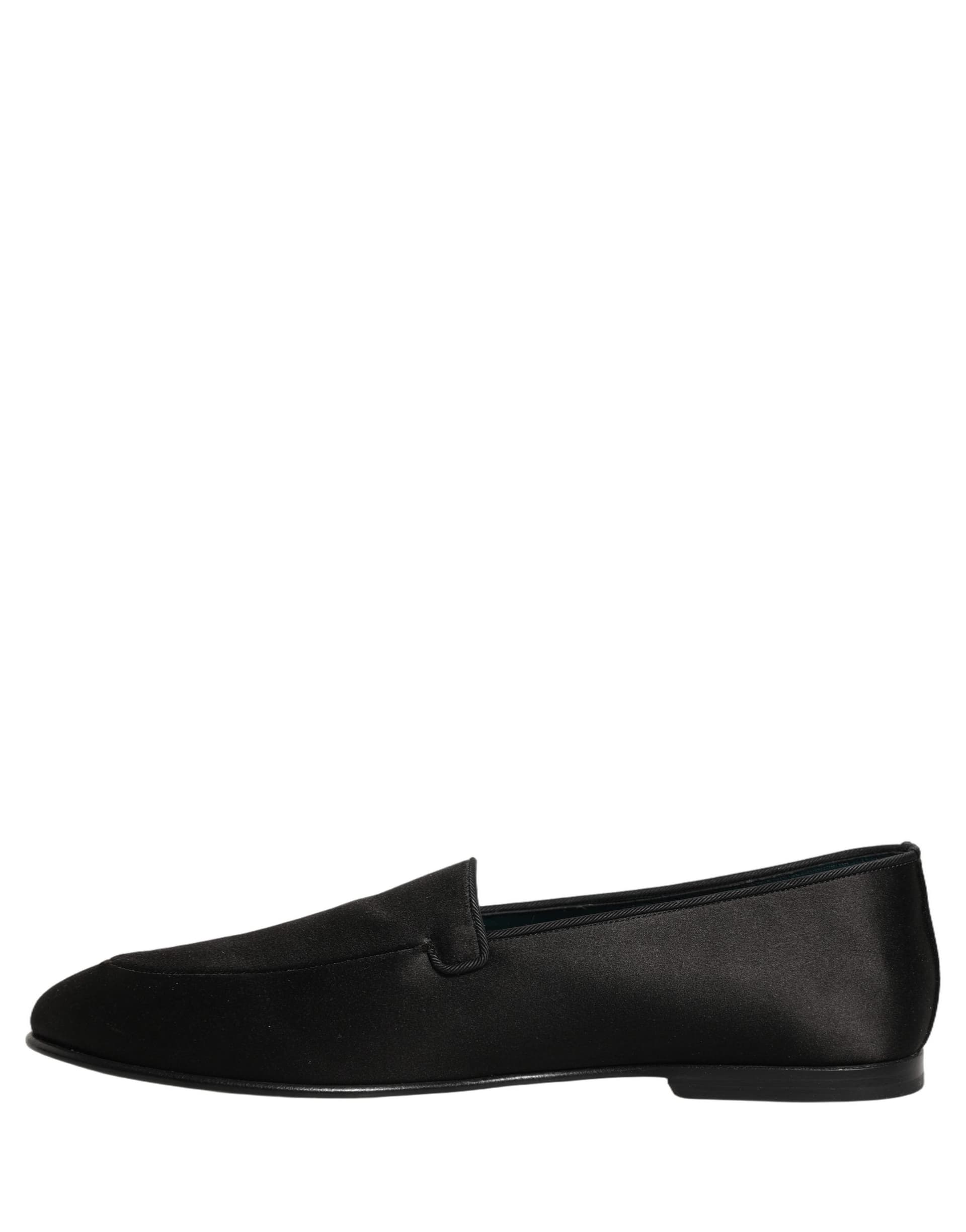 Dolce & Gabbana Black Satin Logo Slip On Flats Loafers Shoes - 6