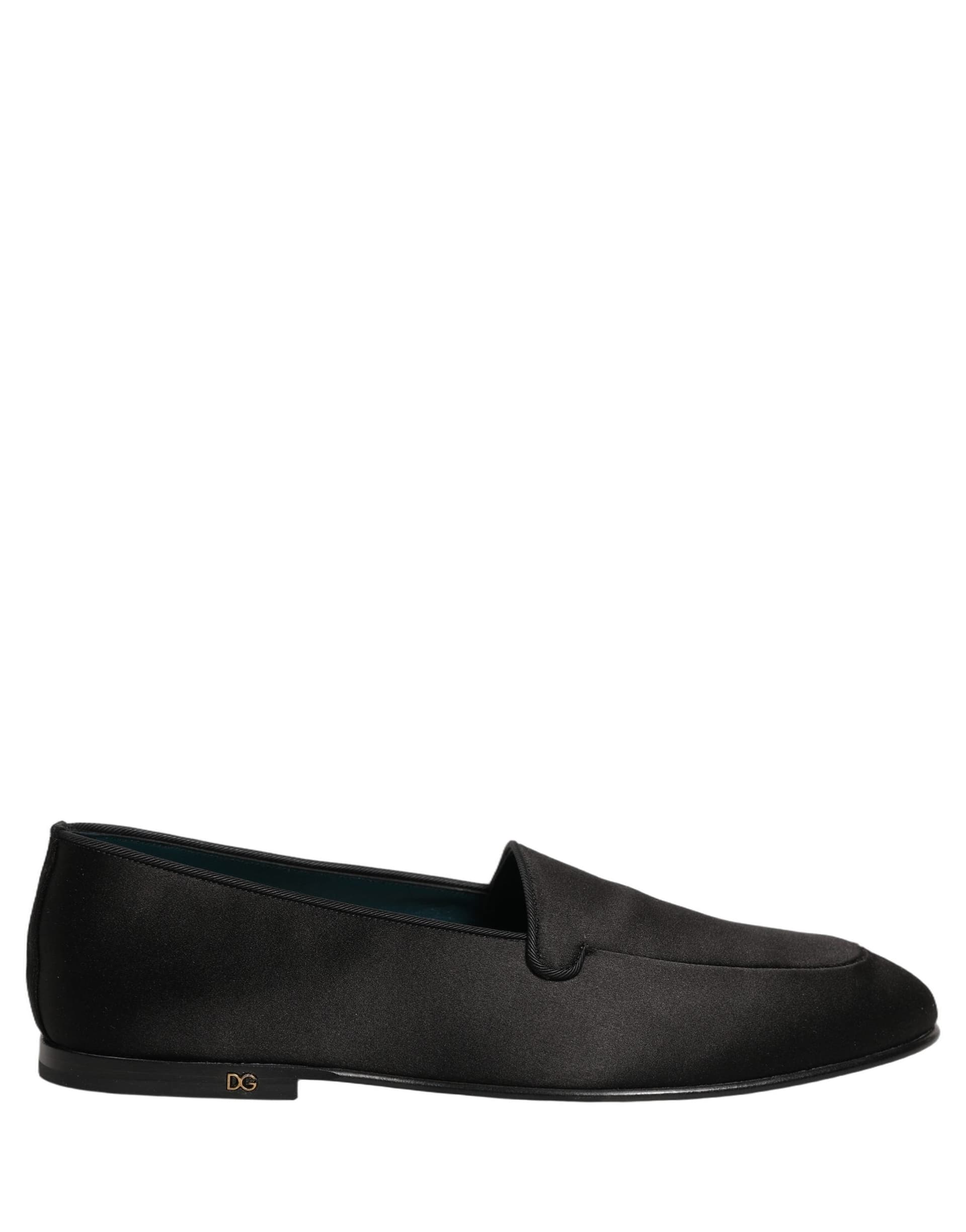 Dolce & Gabbana Black Satin Logo Slip On Flats Loafers Shoes - 8