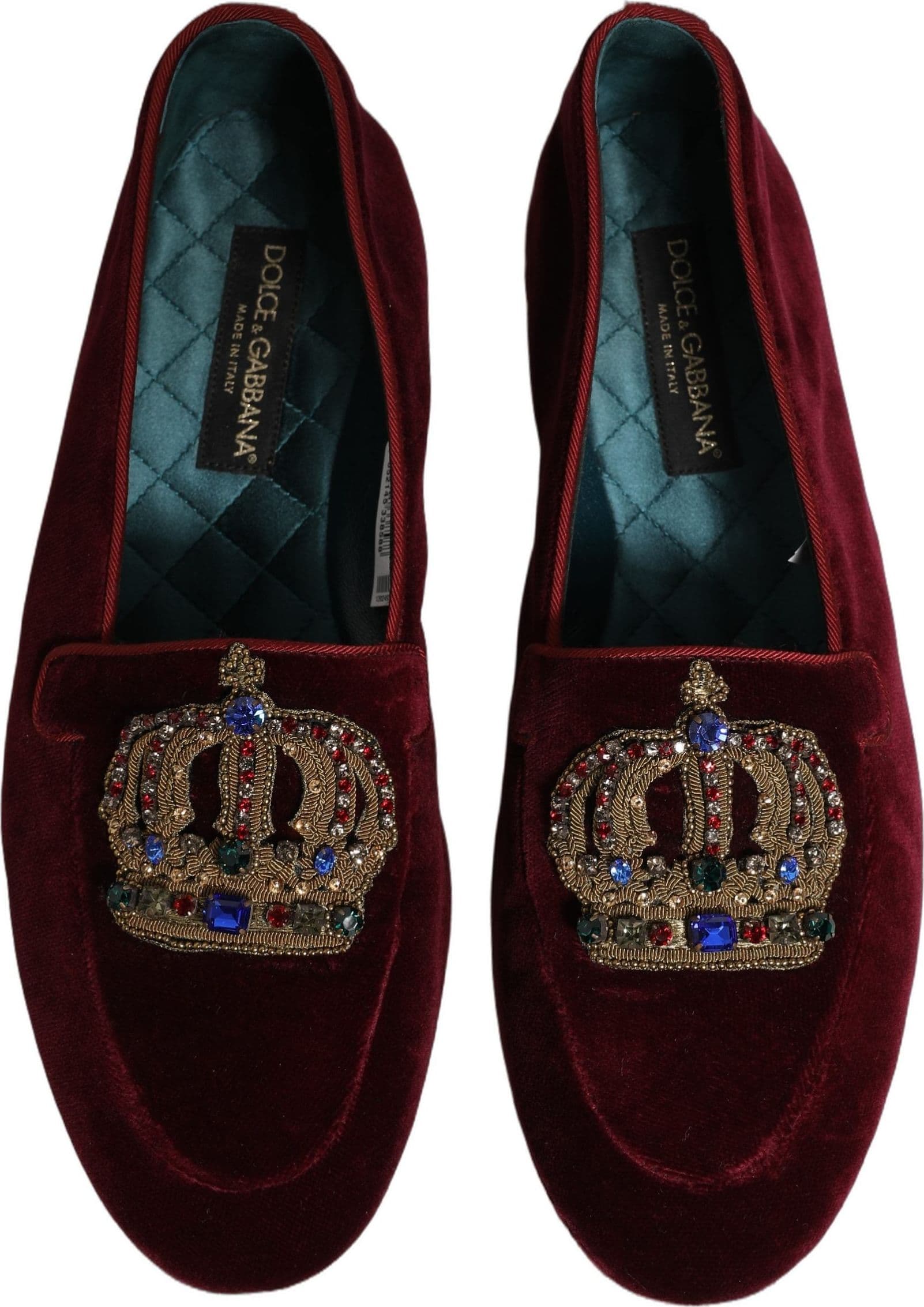 Dolce & Gabbana Burgundy Velvet Crown Slip On Loafers Shoes - 3