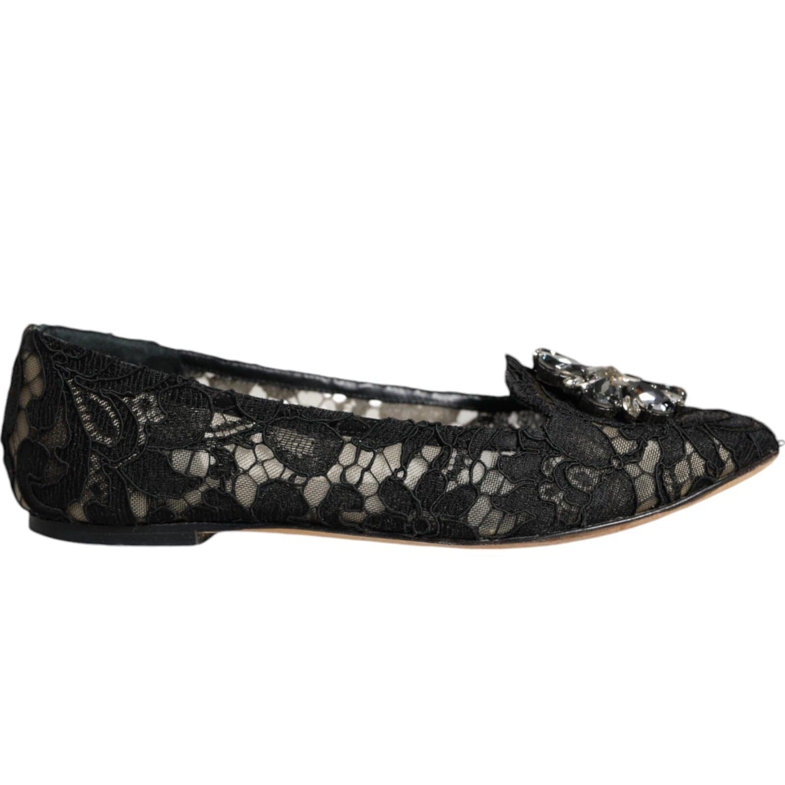 Dolce & Gabbana Black Lace Crystal Ballet Flats Loafer Shoes - 2