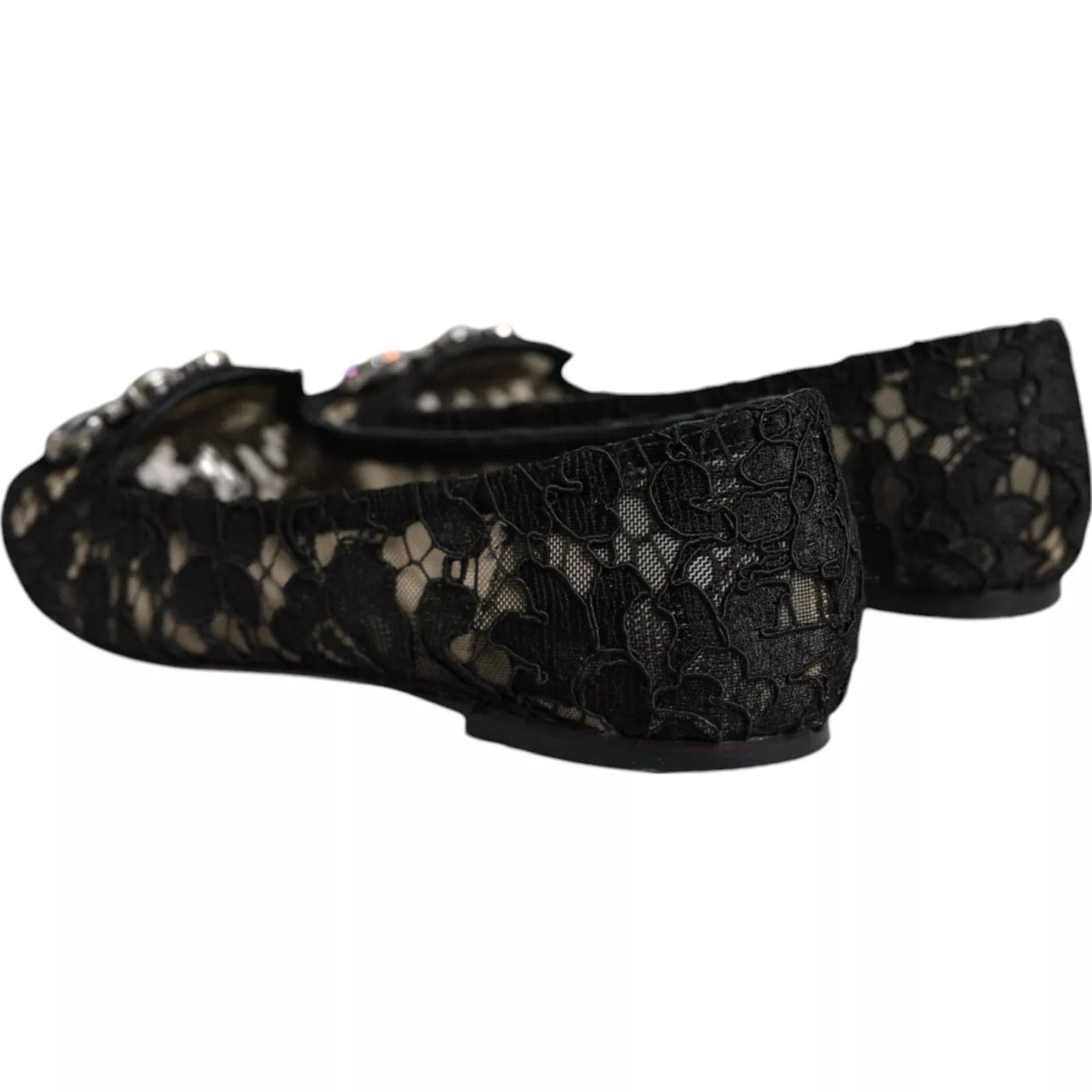 Dolce & Gabbana Black Lace Crystal Ballet Flats Loafer Shoes - 4