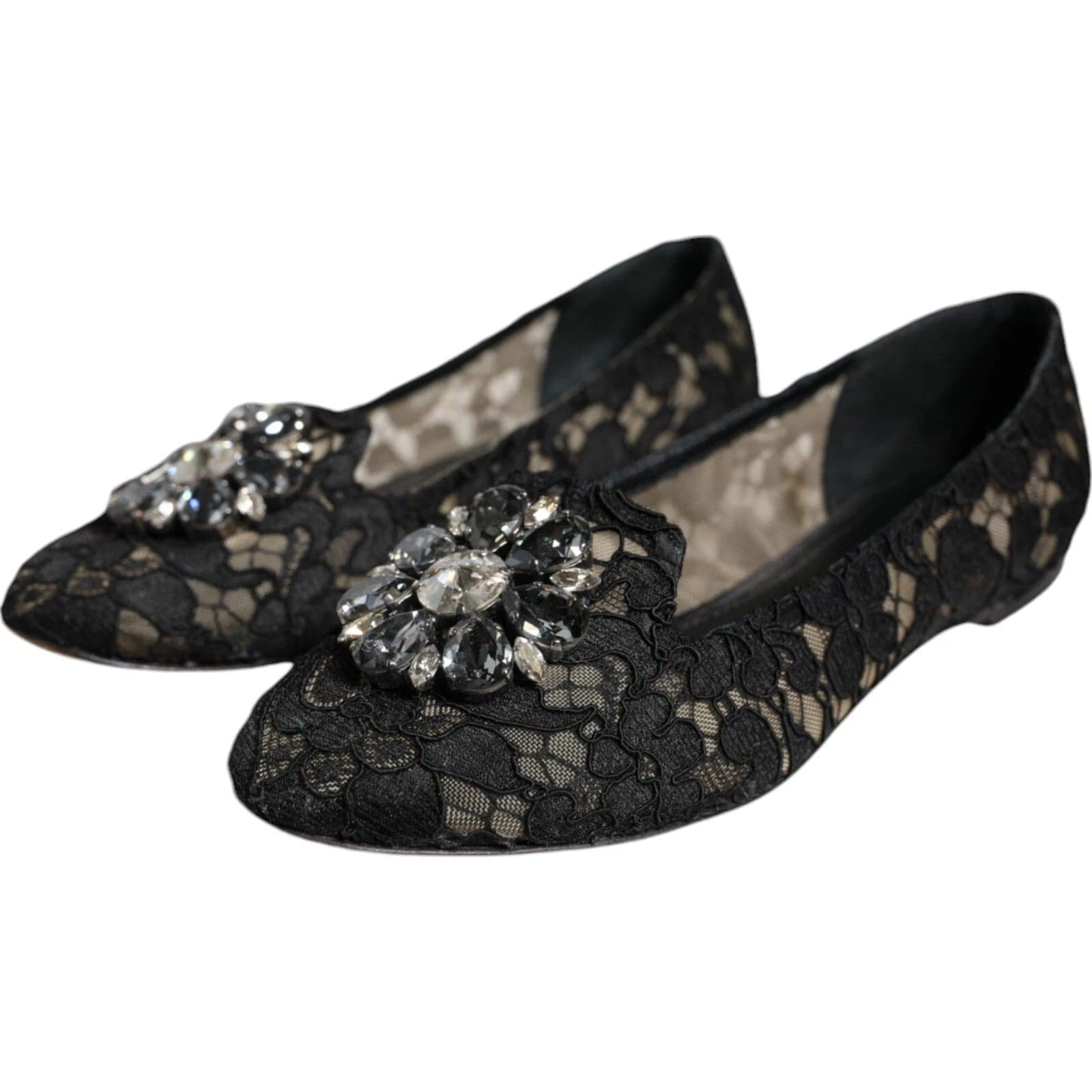Dolce & Gabbana Black Lace Crystal Ballet Flats Loafer Shoes - 5