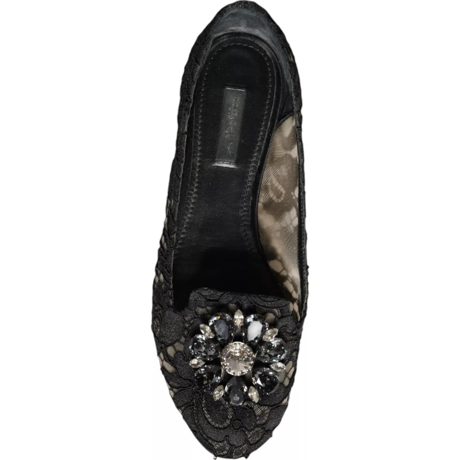 Dolce & Gabbana Black Lace Crystal Ballet Flats Loafer Shoes - 7