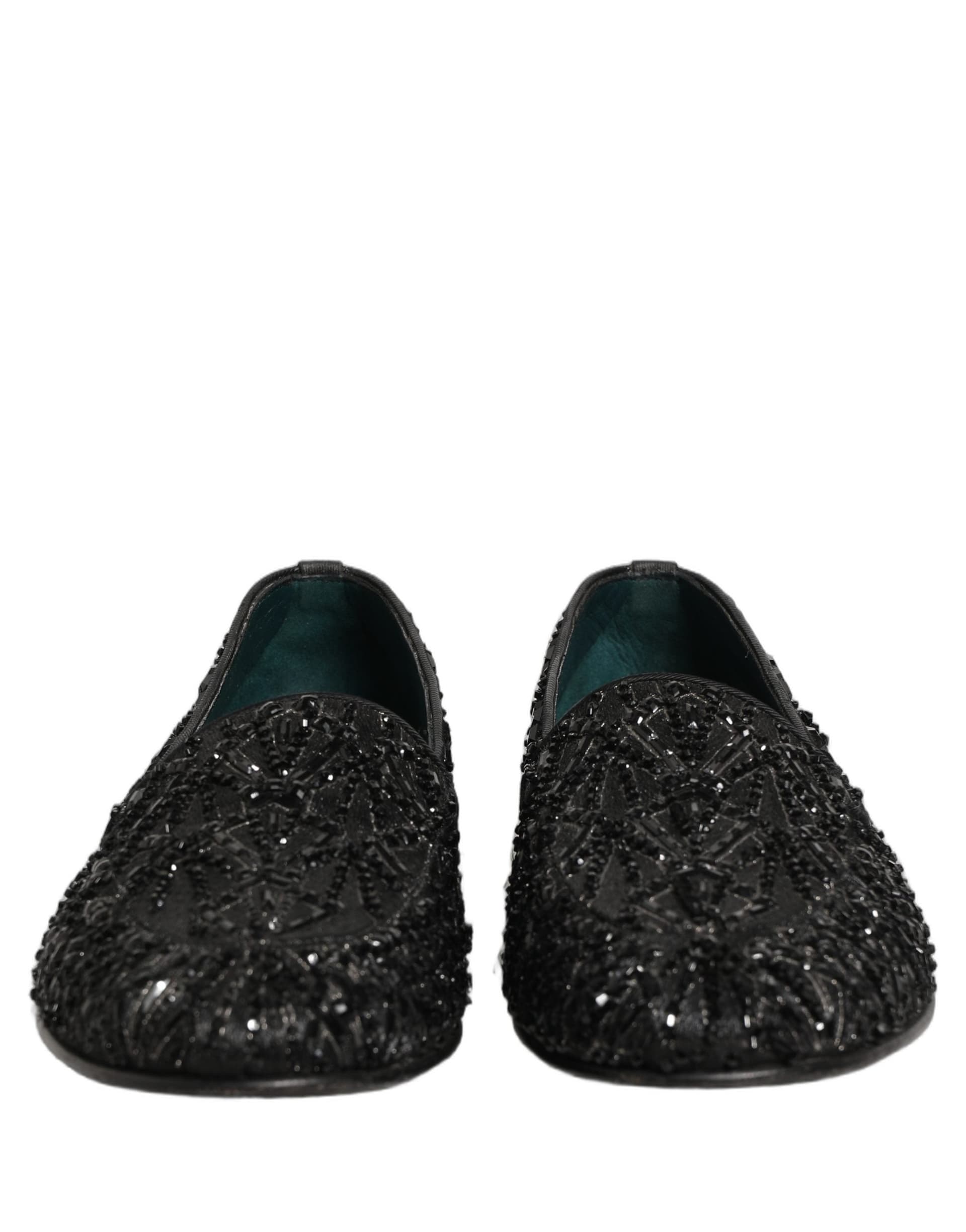 Dolce & Gabbana Black Velvet Embroidered Dress Loafers Shoes - 2