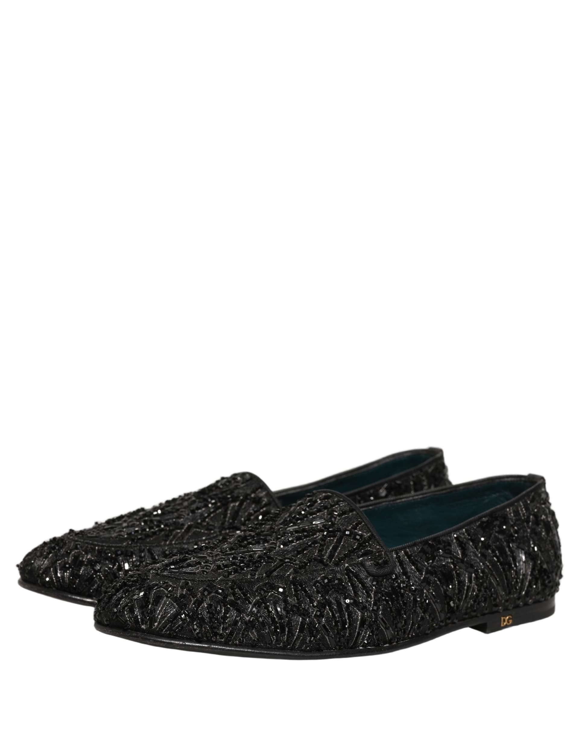 Dolce & Gabbana Black Velvet Embroidered Dress Loafers Shoes - 4